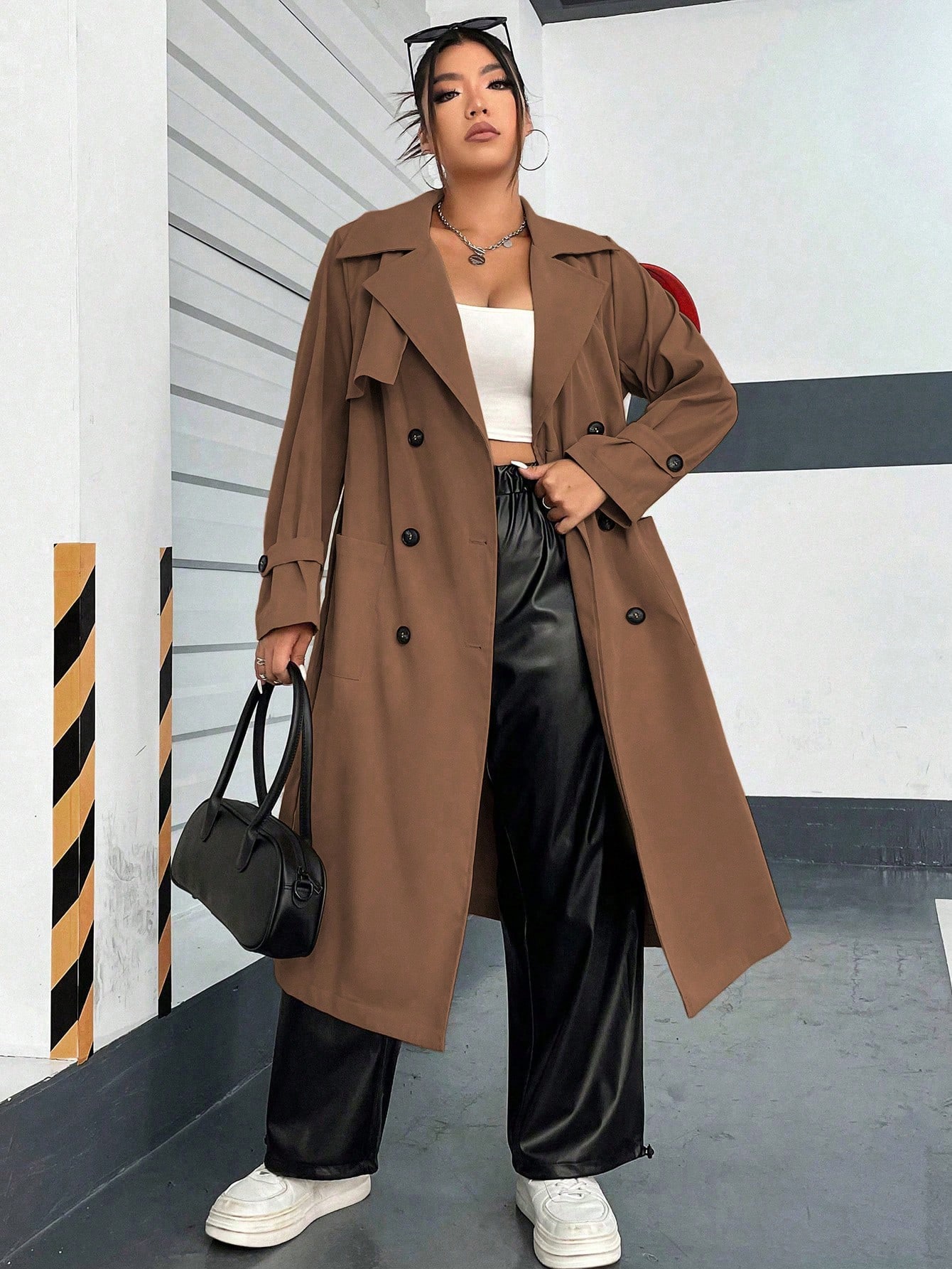 In Long Sleeve Plus Size Trench Coats