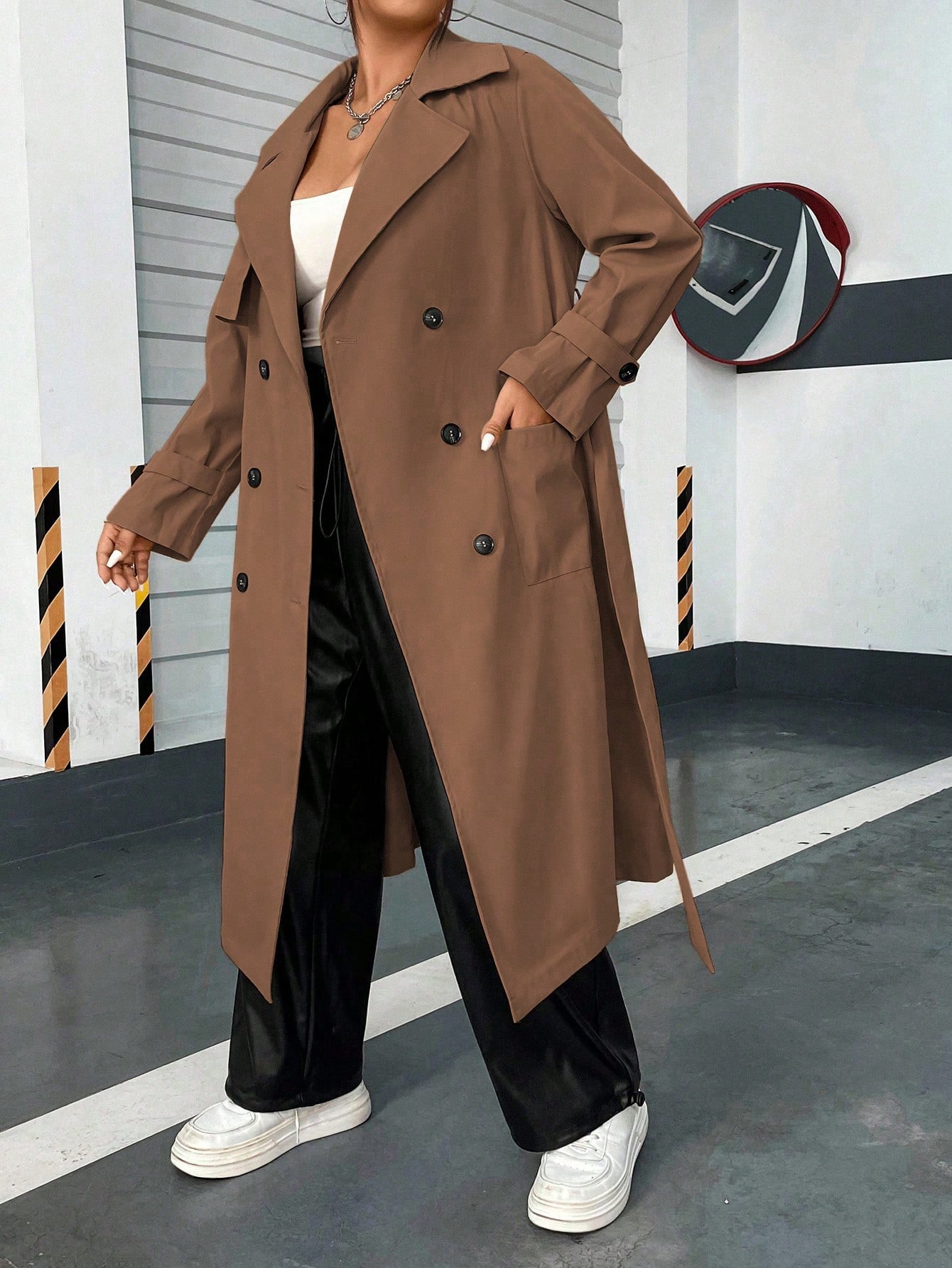 In Long Sleeve Plus Size Trench Coats