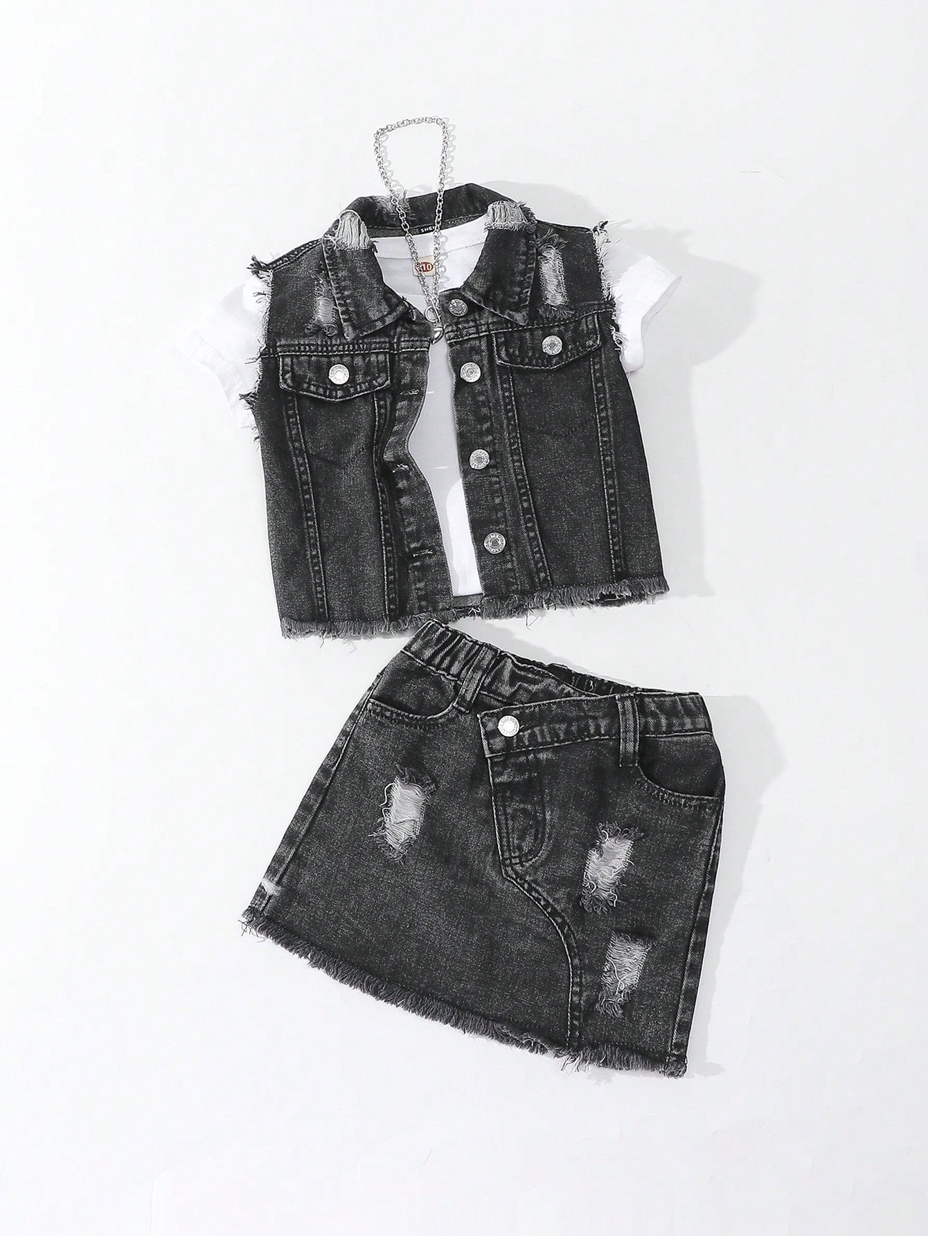 Young Girls Denim Two-piece Outfits