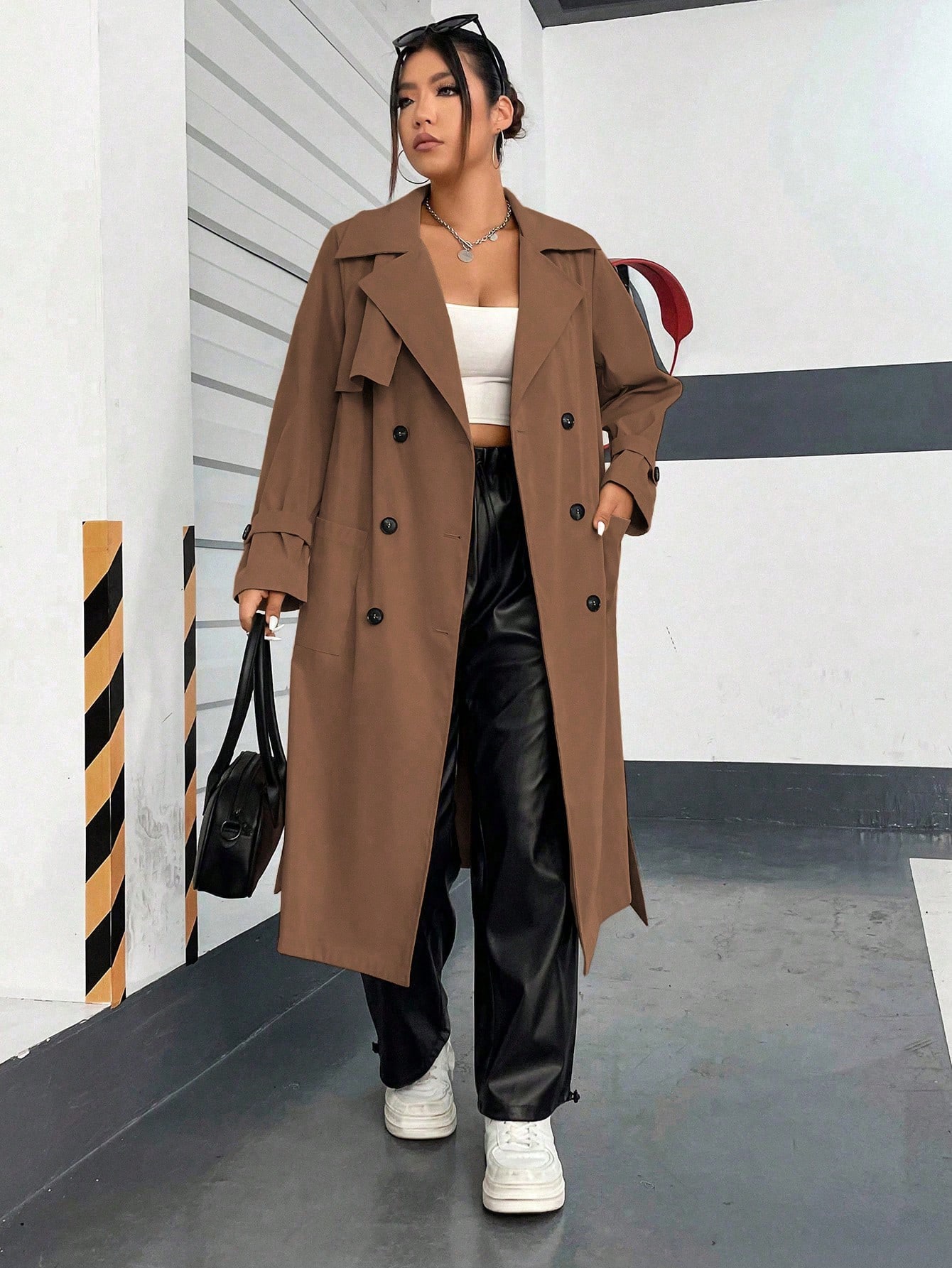 In Long Sleeve Plus Size Trench Coats