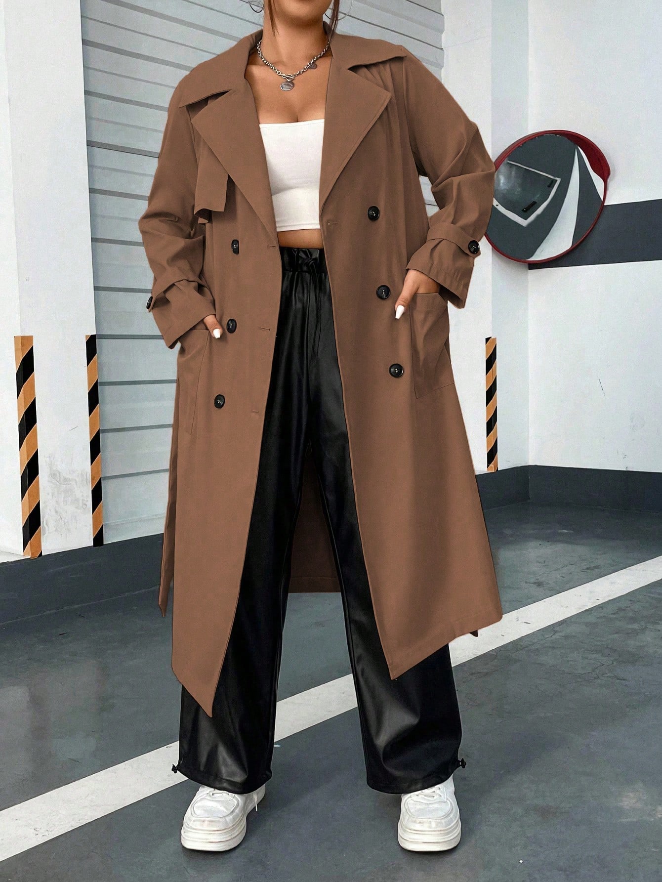 In Long Sleeve Plus Size Trench Coats