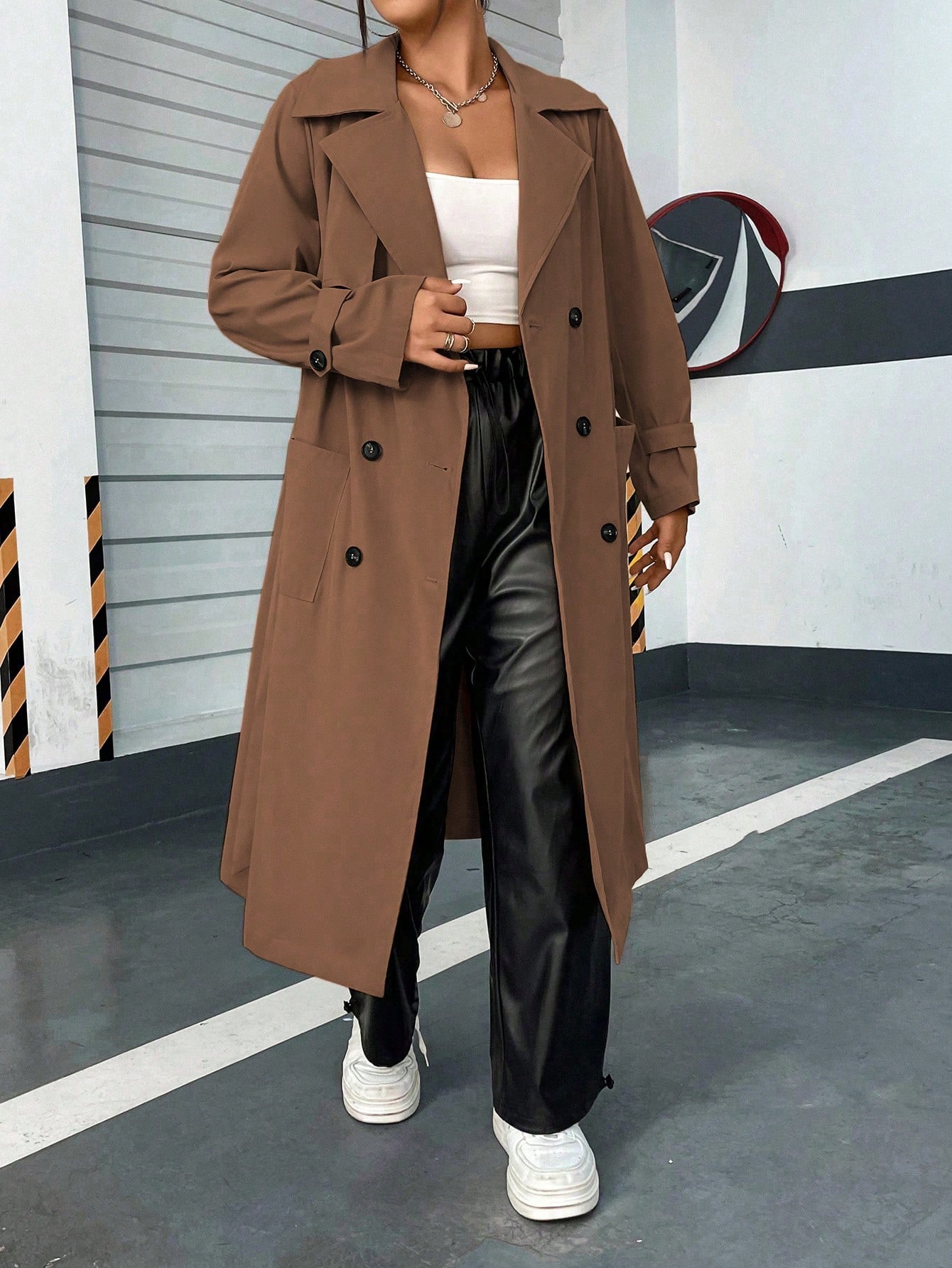 In Long Sleeve Plus Size Trench Coats