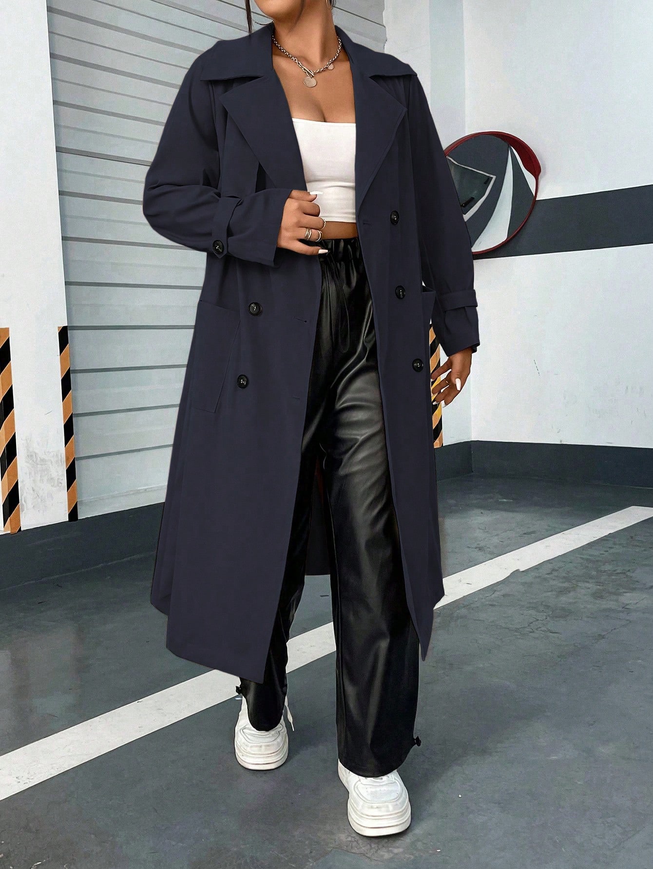 In Long Sleeve Plus Size Trench Coats