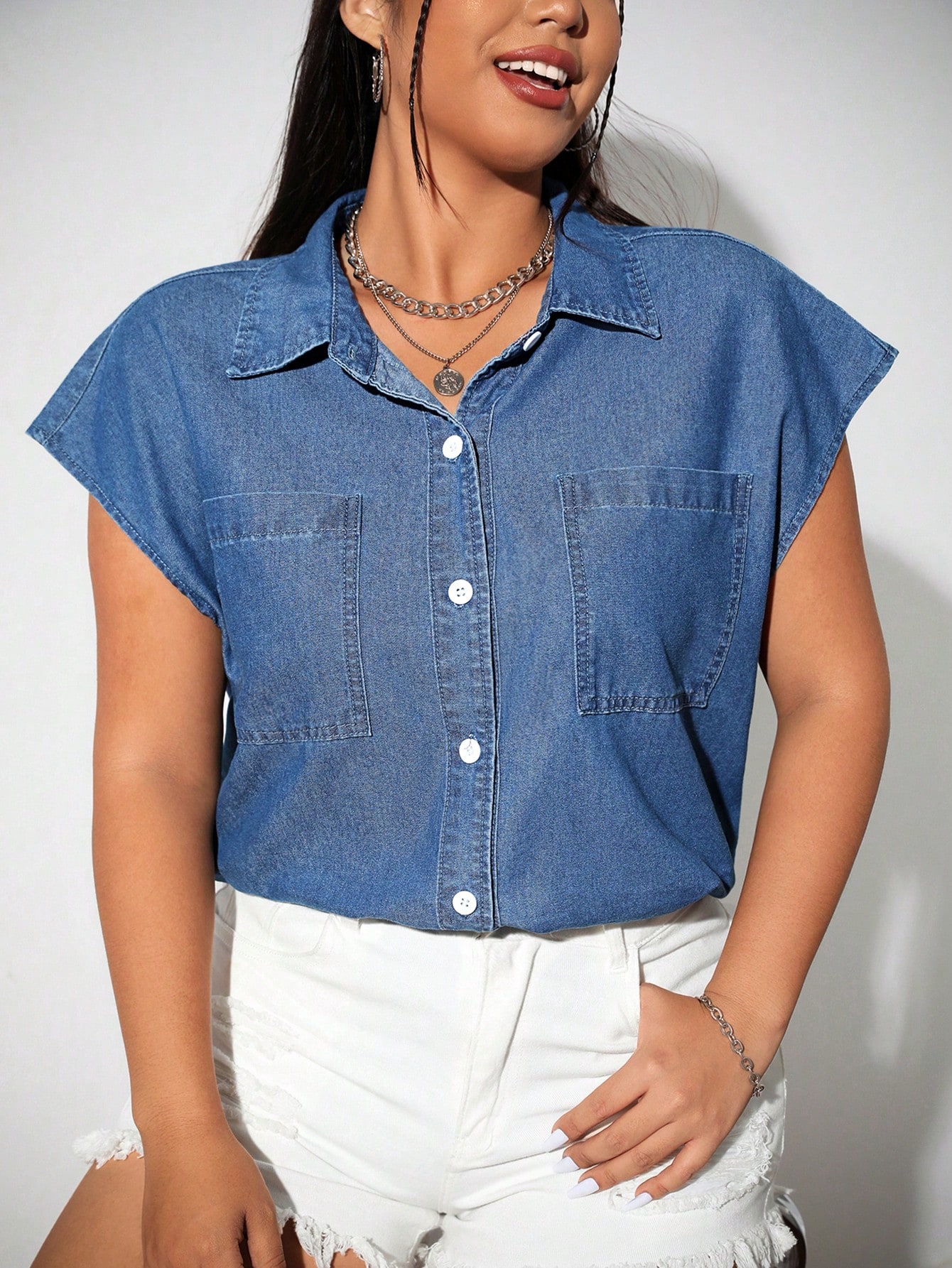 In Blue Plus Size Denim Tops