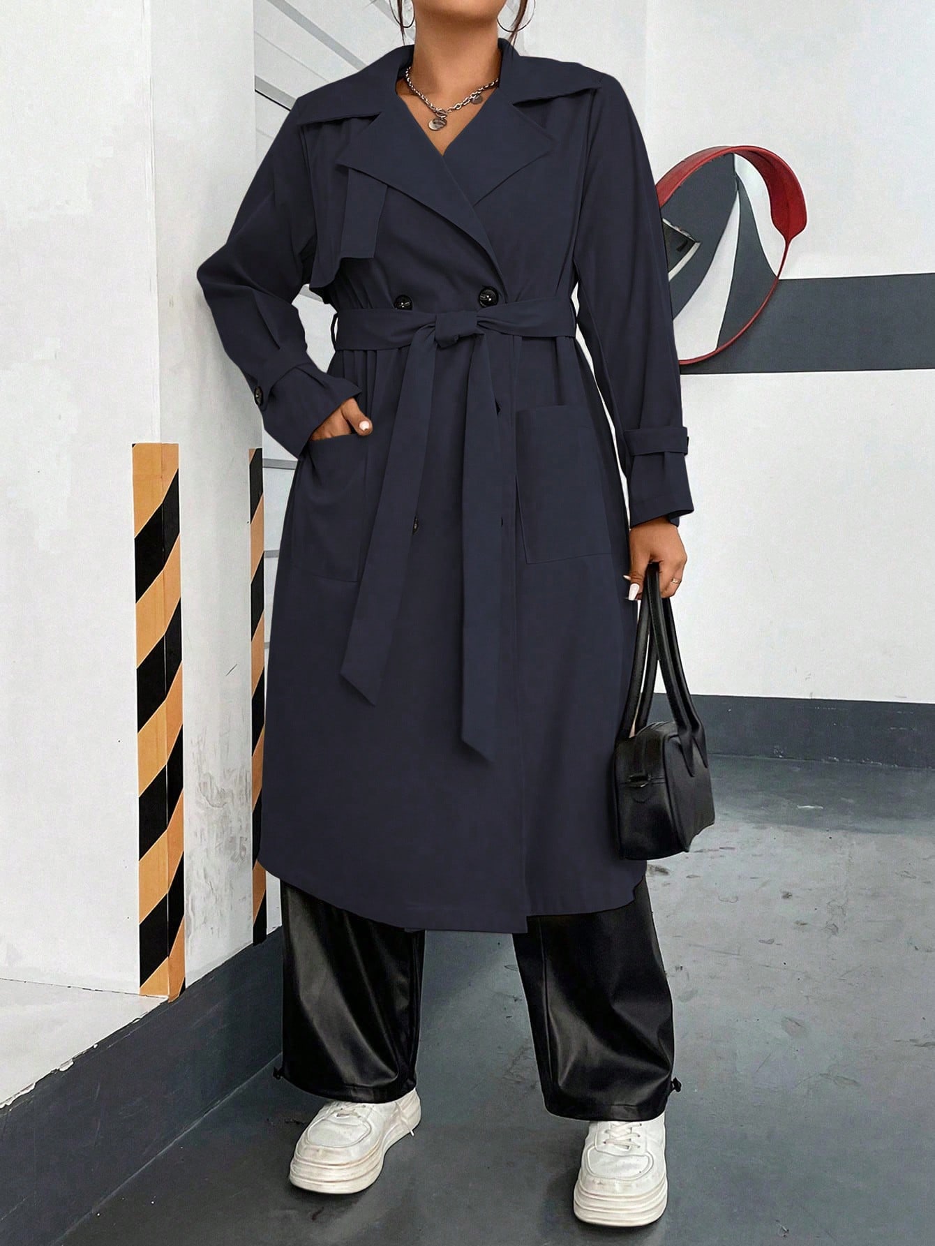 In Long Sleeve Plus Size Trench Coats