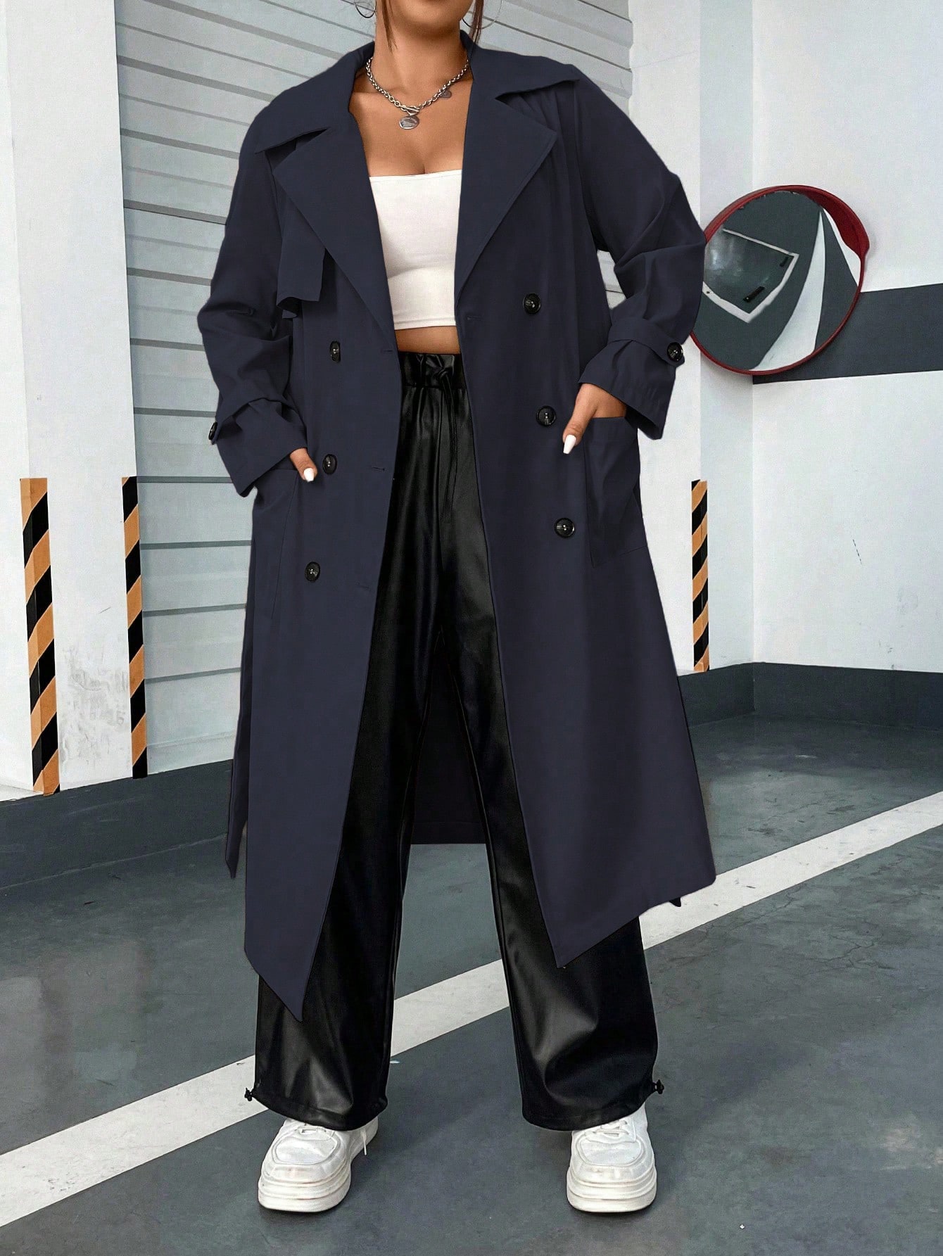 In Long Sleeve Plus Size Trench Coats