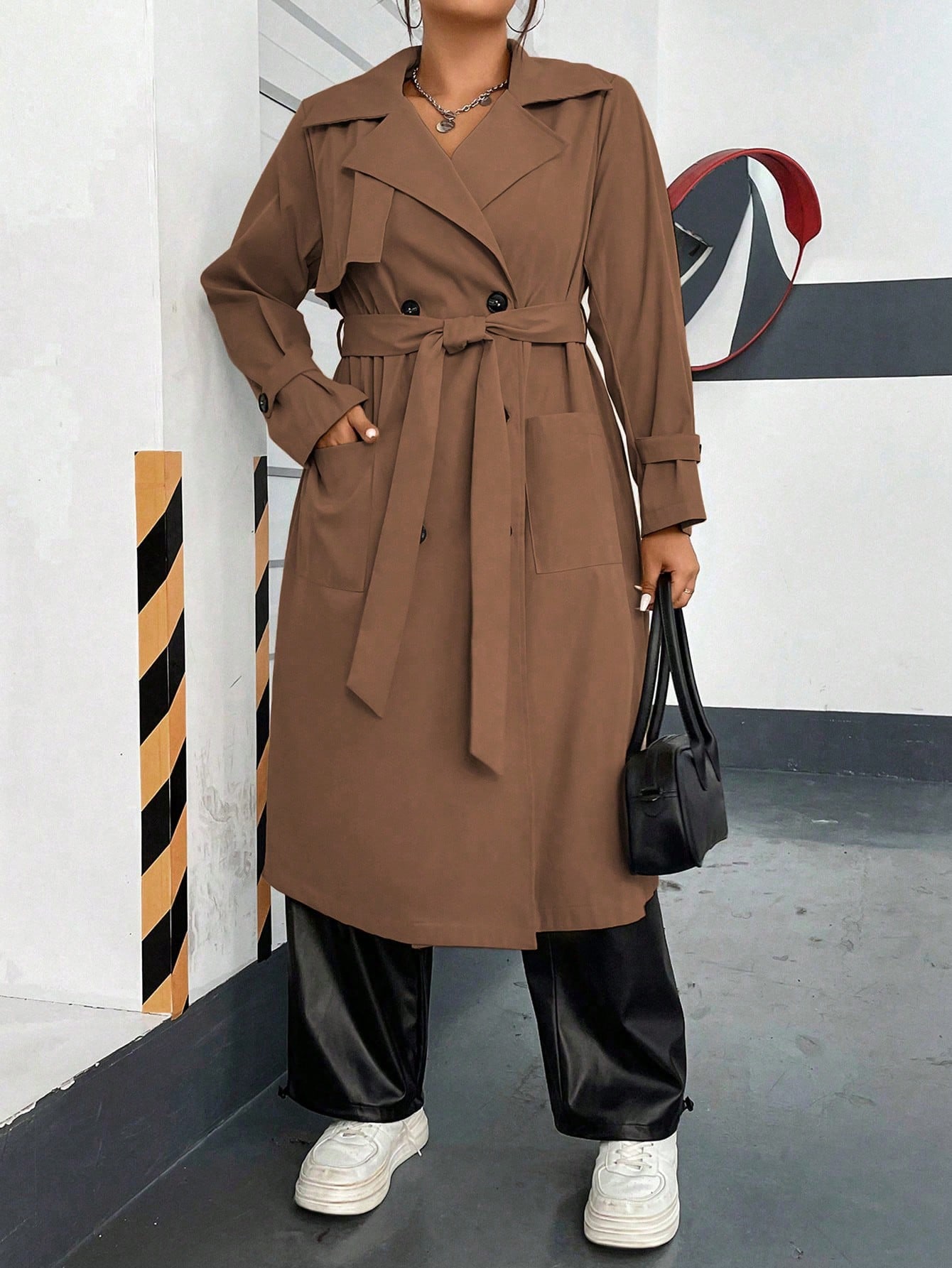 In Long Sleeve Plus Size Trench Coats