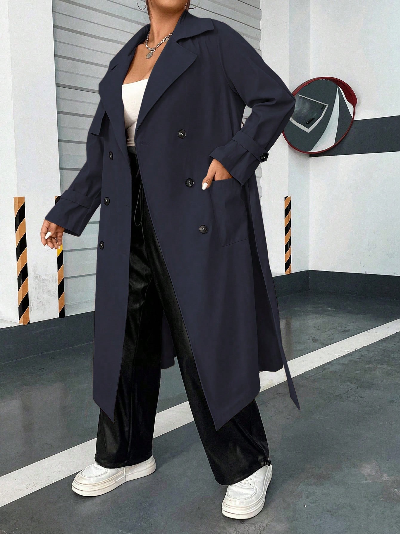 In Long Sleeve Plus Size Trench Coats