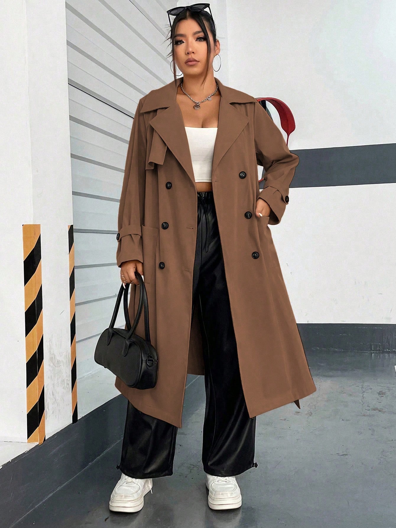 In Long Sleeve Plus Size Trench Coats