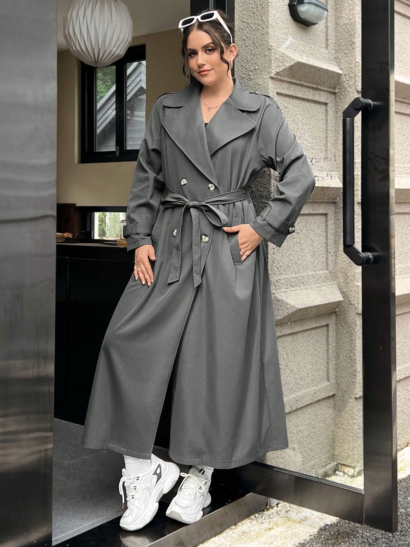 In Long Sleeve Plus Size Trench Coats