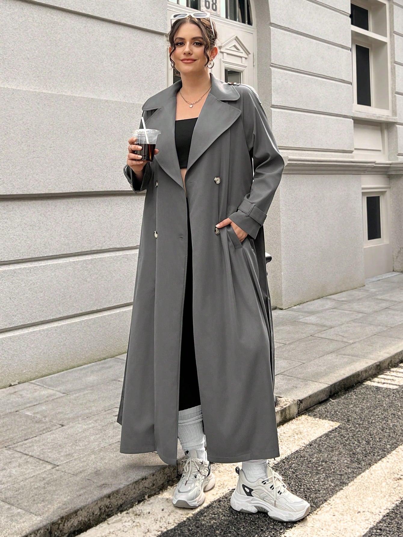 In Long Sleeve Plus Size Trench Coats