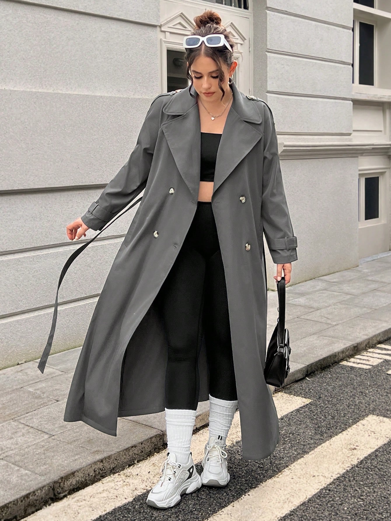 In Long Sleeve Plus Size Trench Coats