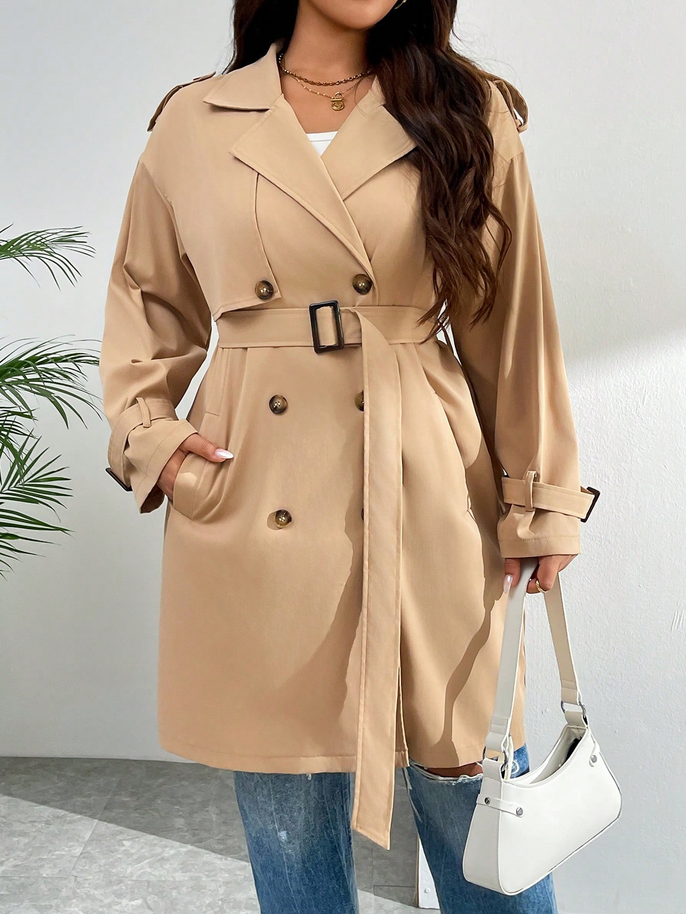 In Long Sleeve Plus Size Trench Coats