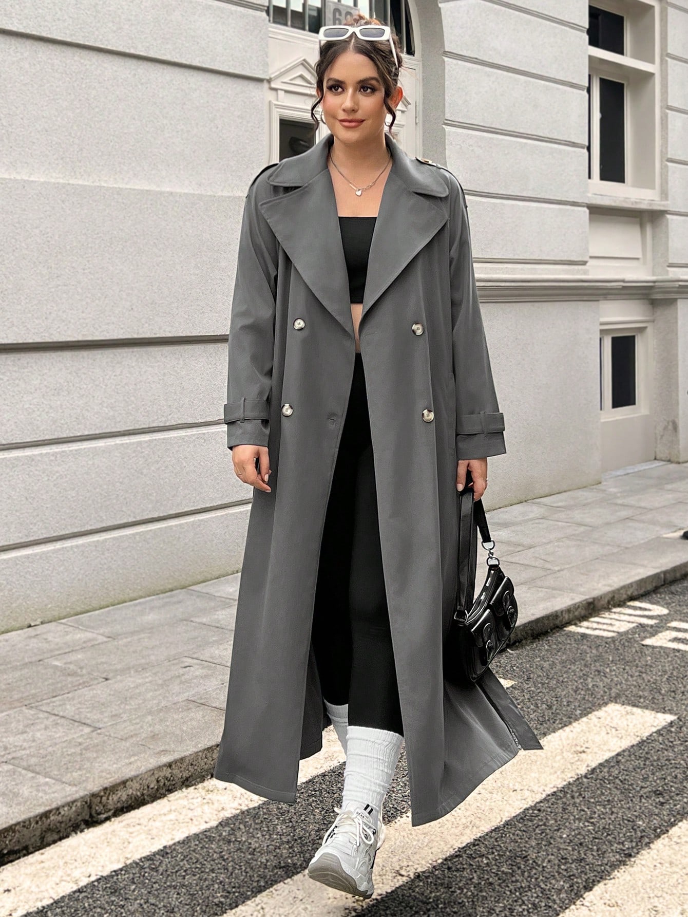 In Long Sleeve Plus Size Trench Coats