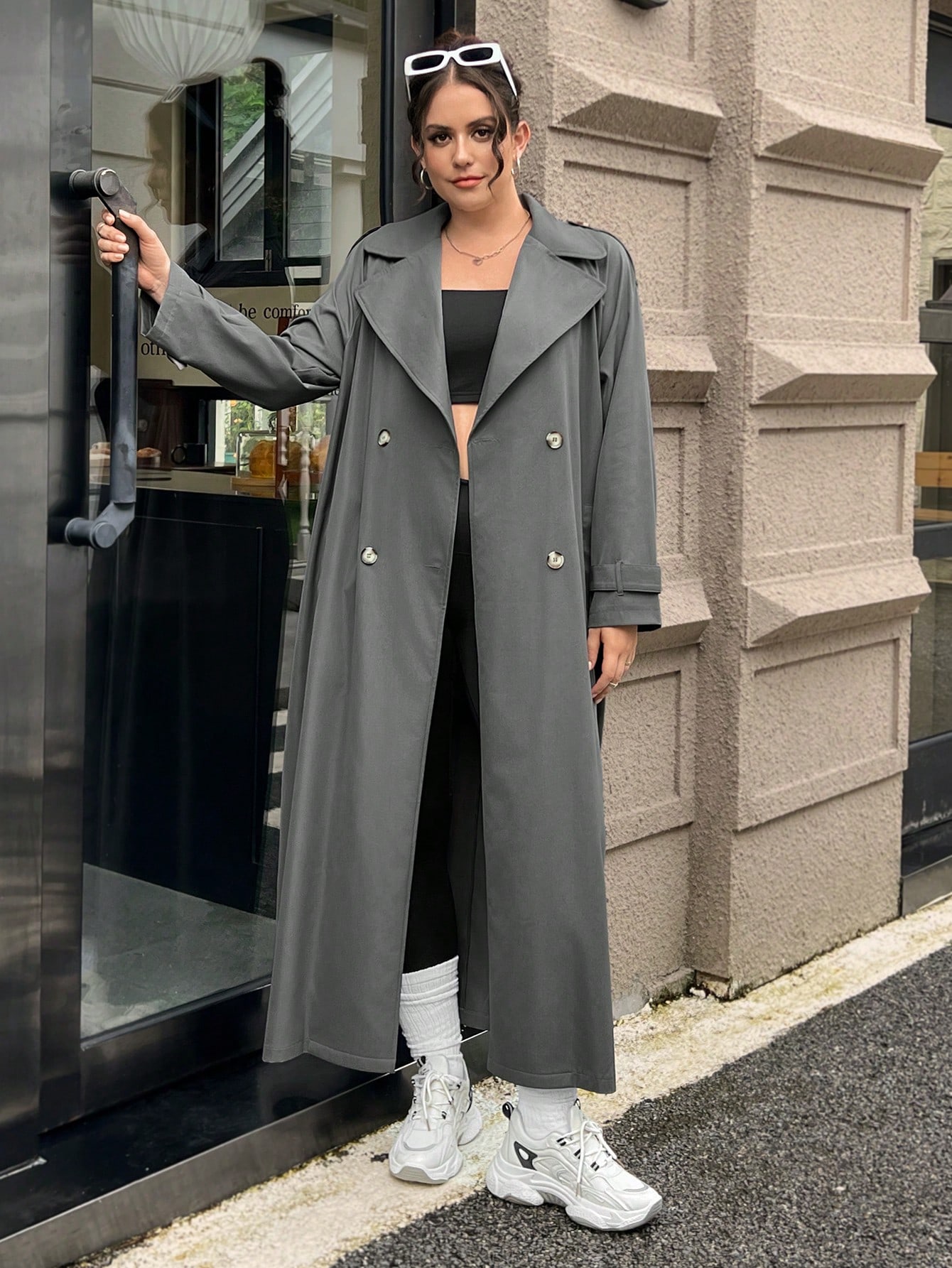 In Long Sleeve Plus Size Trench Coats