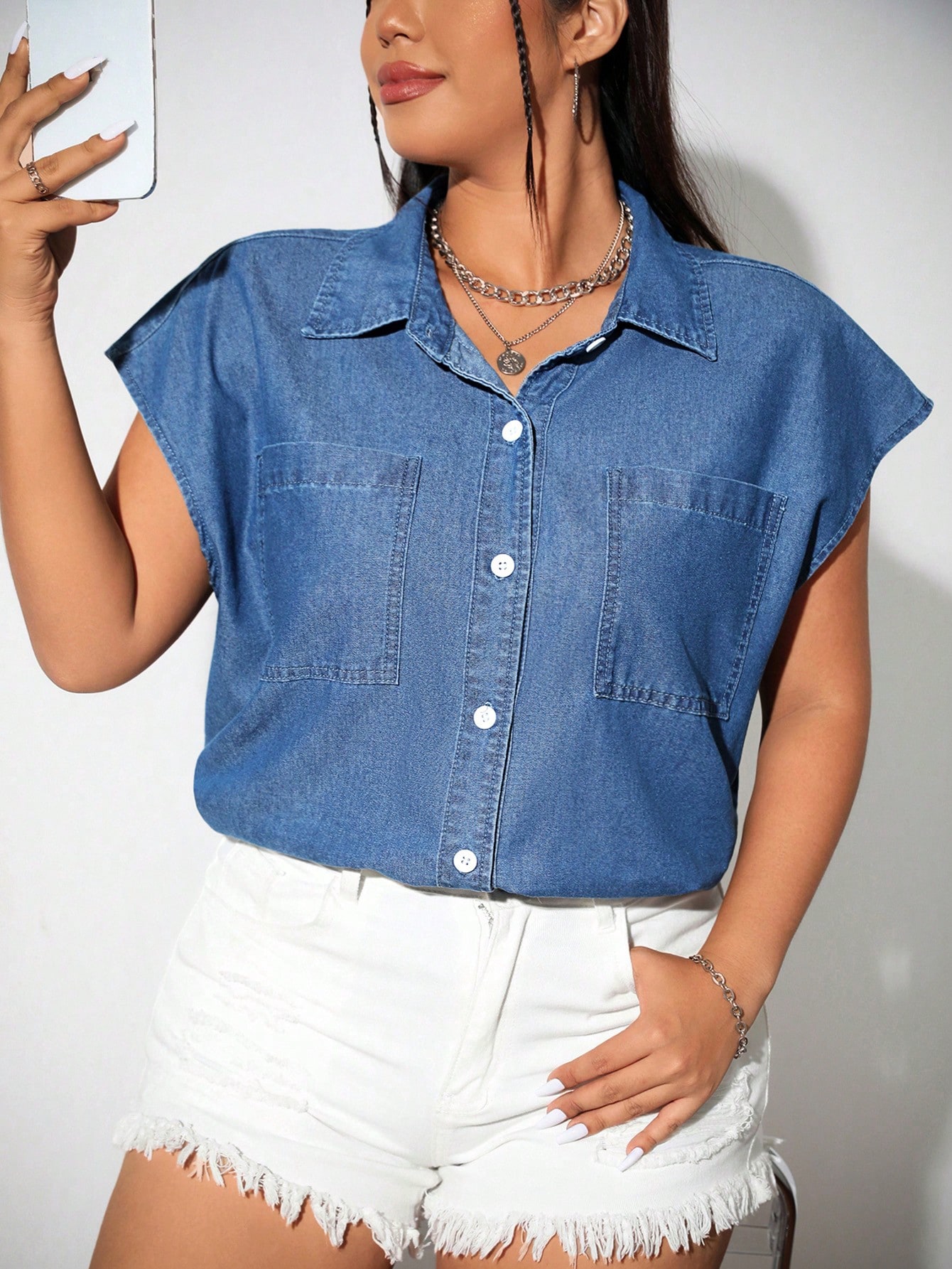 In Blue Plus Size Denim Tops