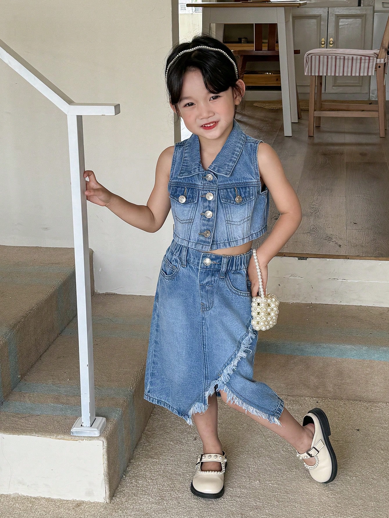 Young Girls Denim Two-piece Outfits