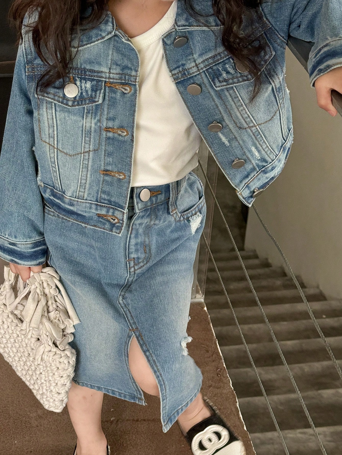 Young Girls Denim Two-piece Outfits