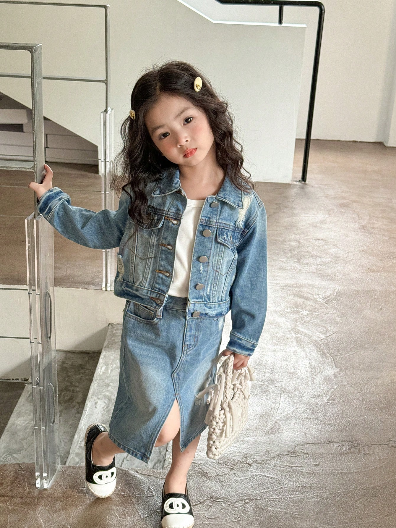 Young Girls Denim Two-piece Outfits