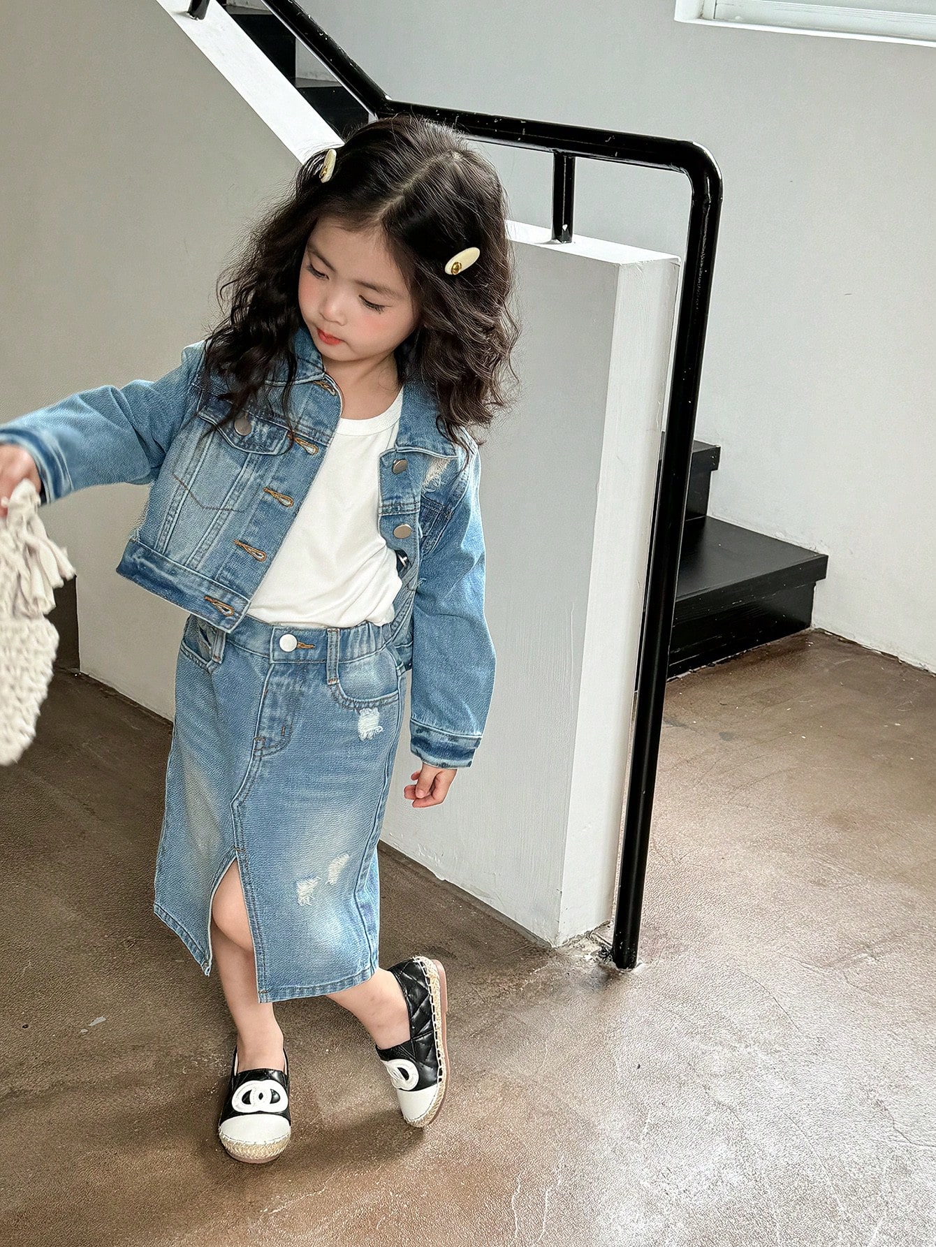 Young Girls Denim Two-piece Outfits