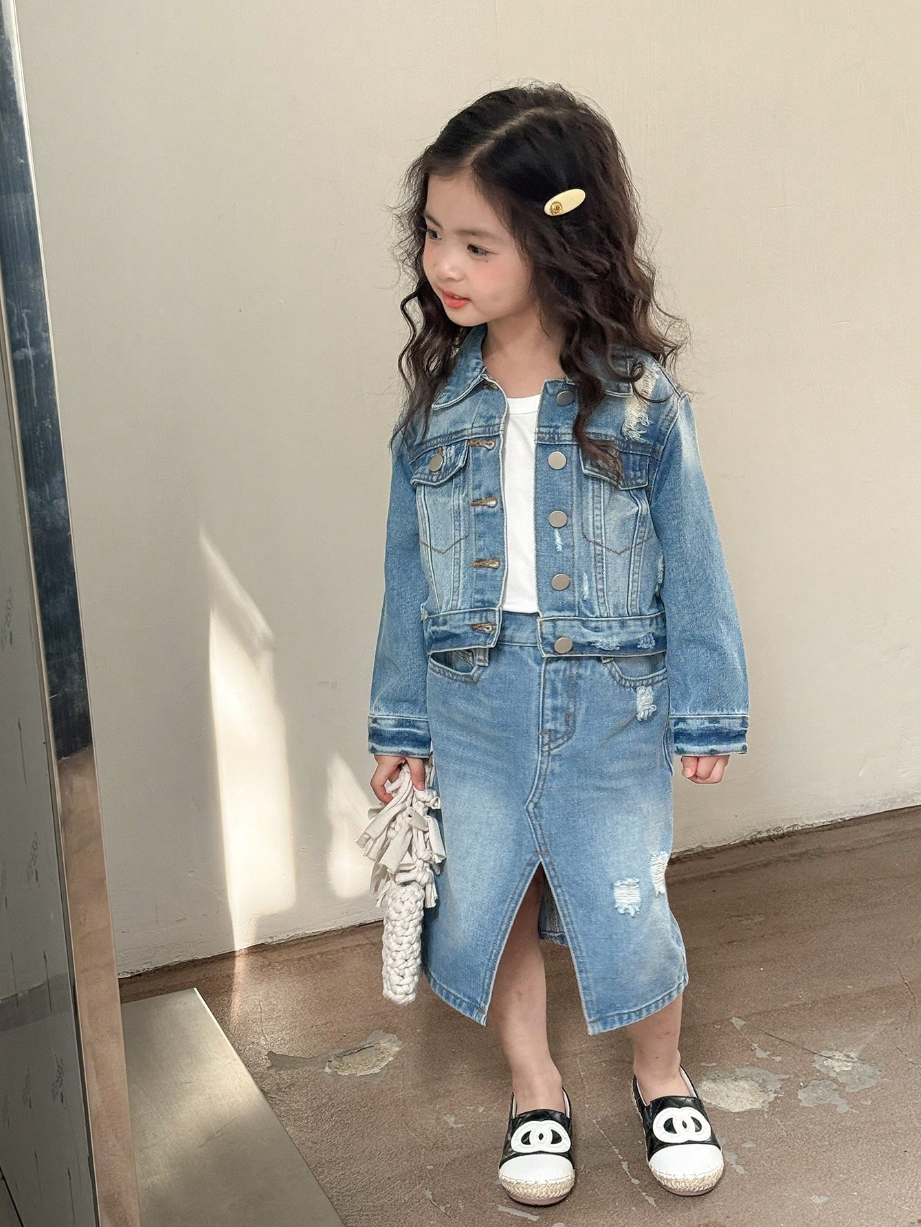 Young Girls Denim Two-piece Outfits