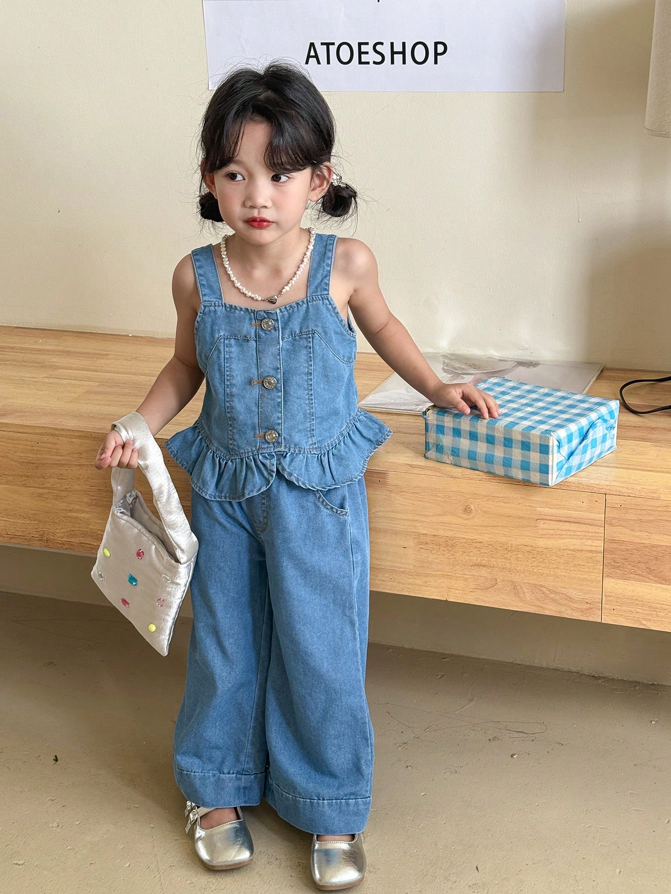 Young Girls Denim Two-piece Outfits