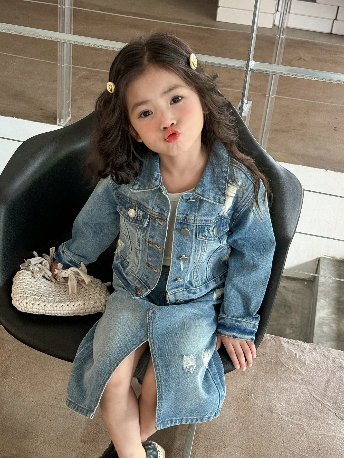 Young Girls Denim Two-piece Outfits