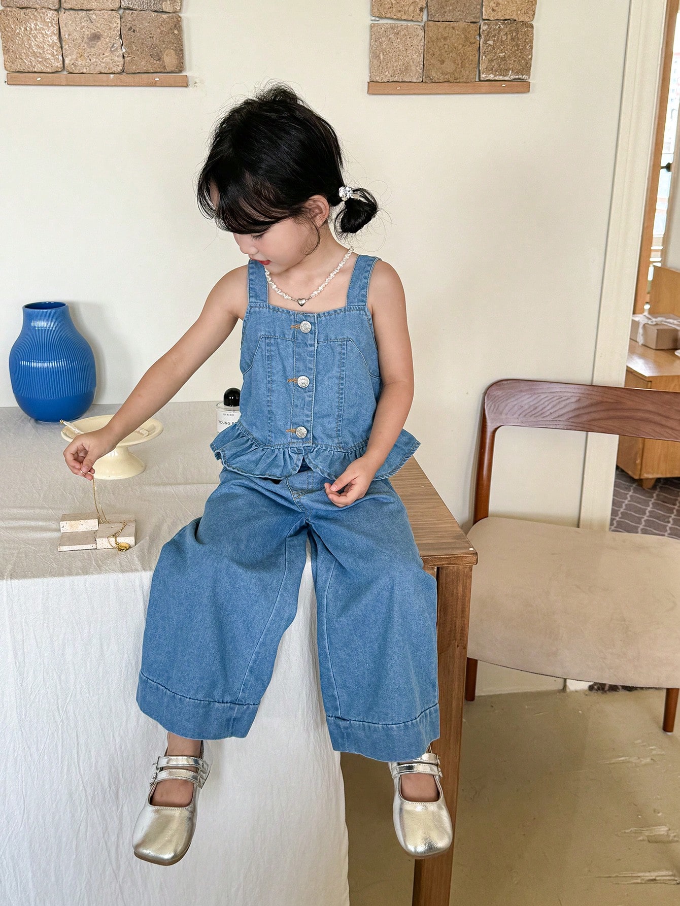 Young Girls Denim Two-piece Outfits