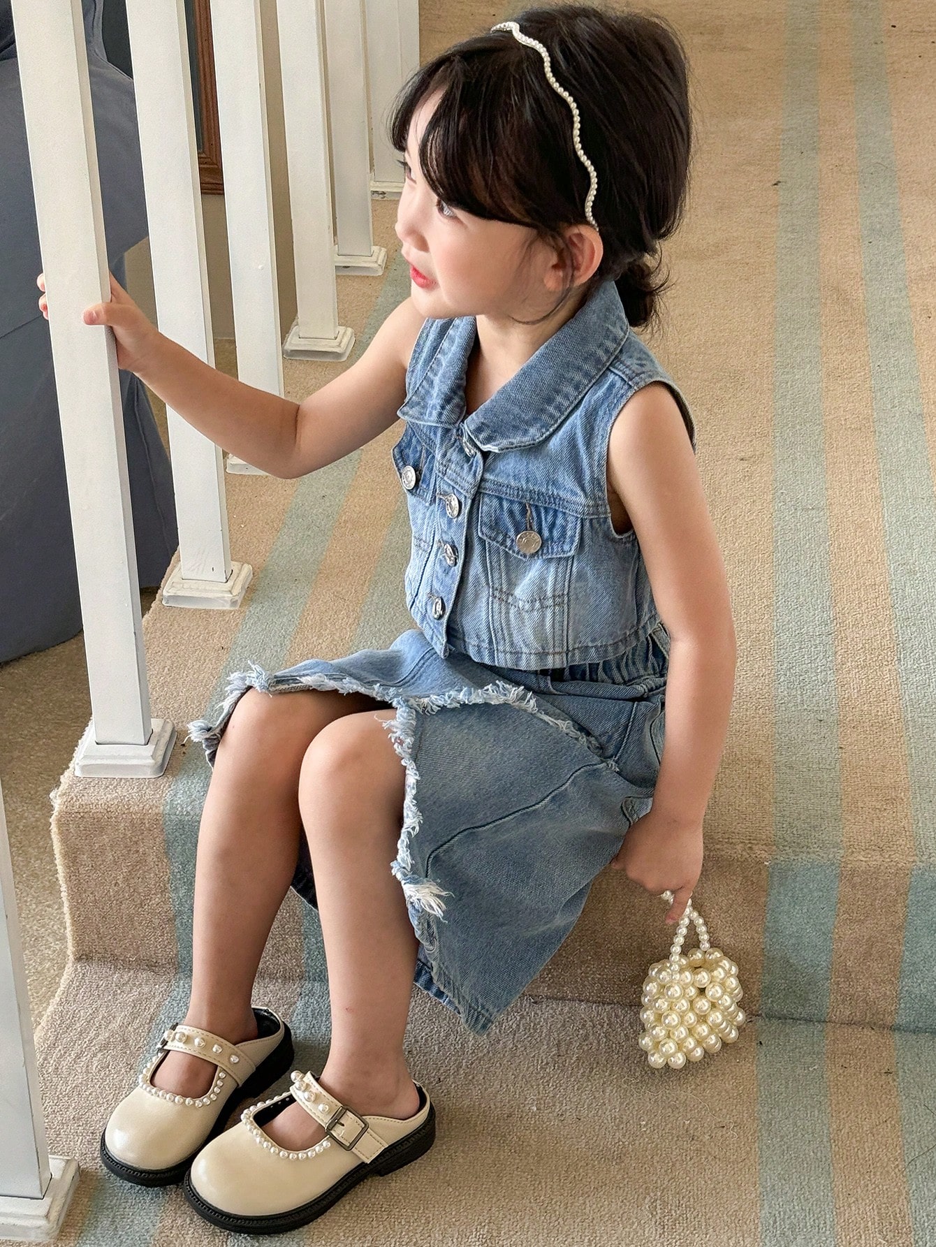 Young Girls Denim Two-piece Outfits