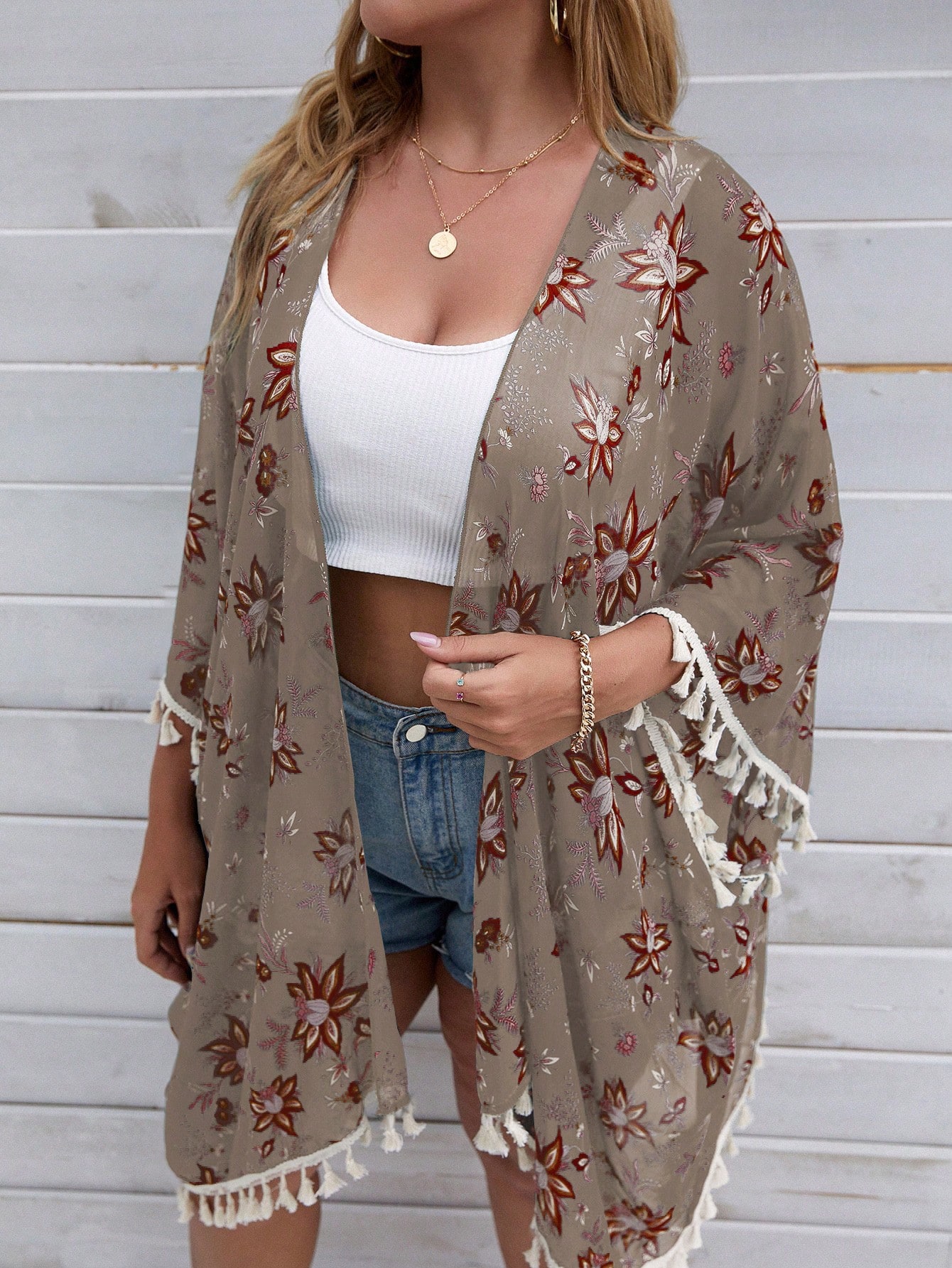 In Long Sleeve Plus Size Kimonos