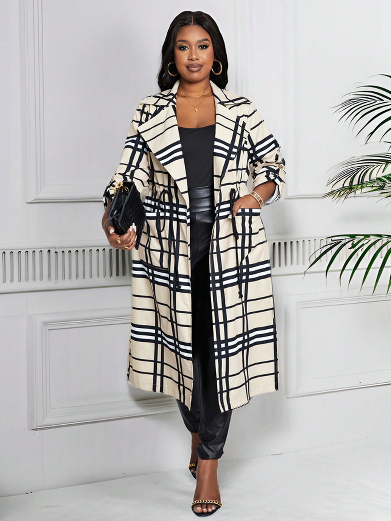 In Long Sleeve Plus Size Trench Coats