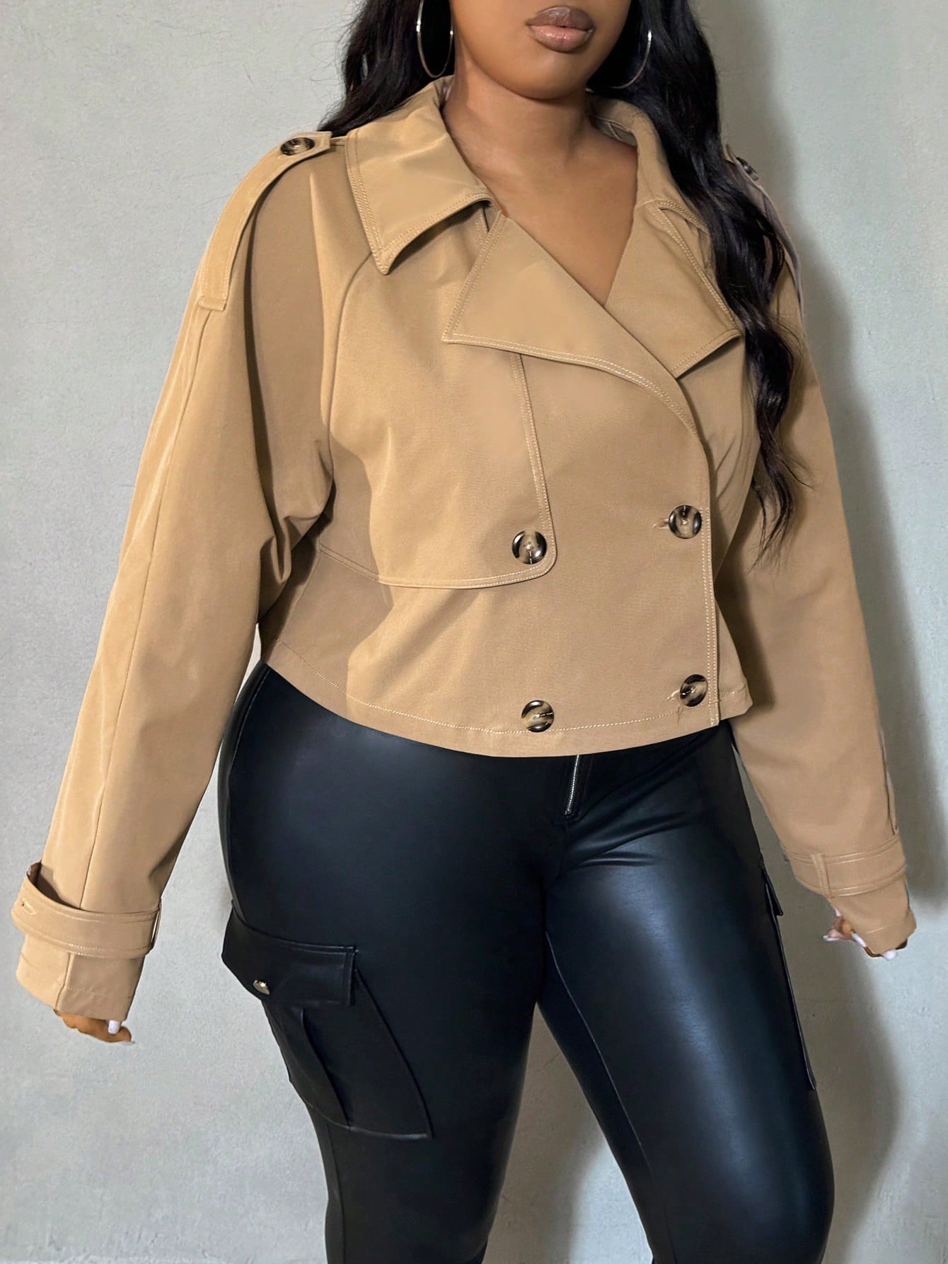 In Long Sleeve Plus Size Trench Coats