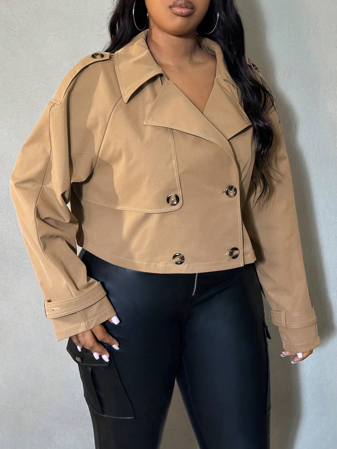 In Long Sleeve Plus Size Trench Coats