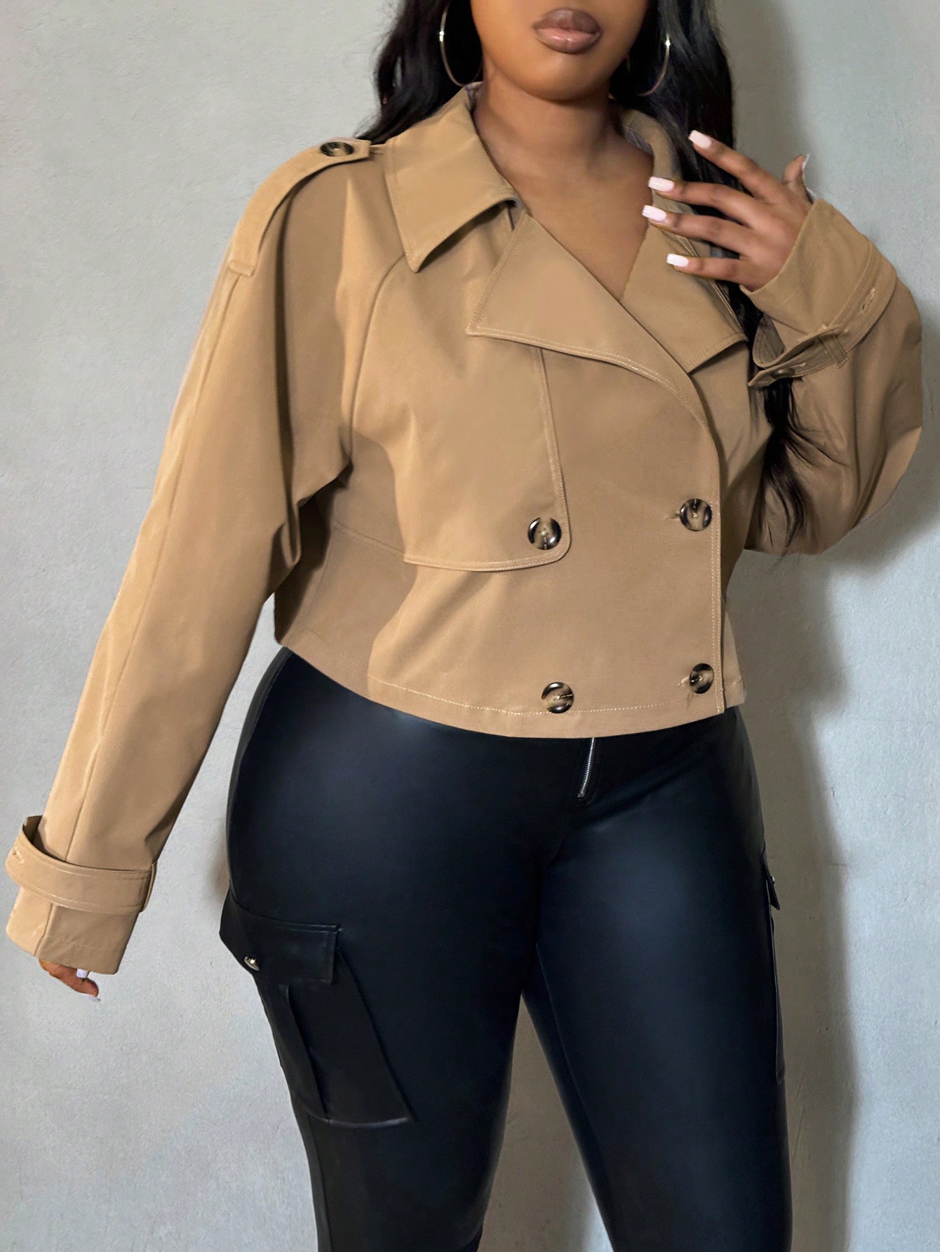 In Long Sleeve Plus Size Trench Coats