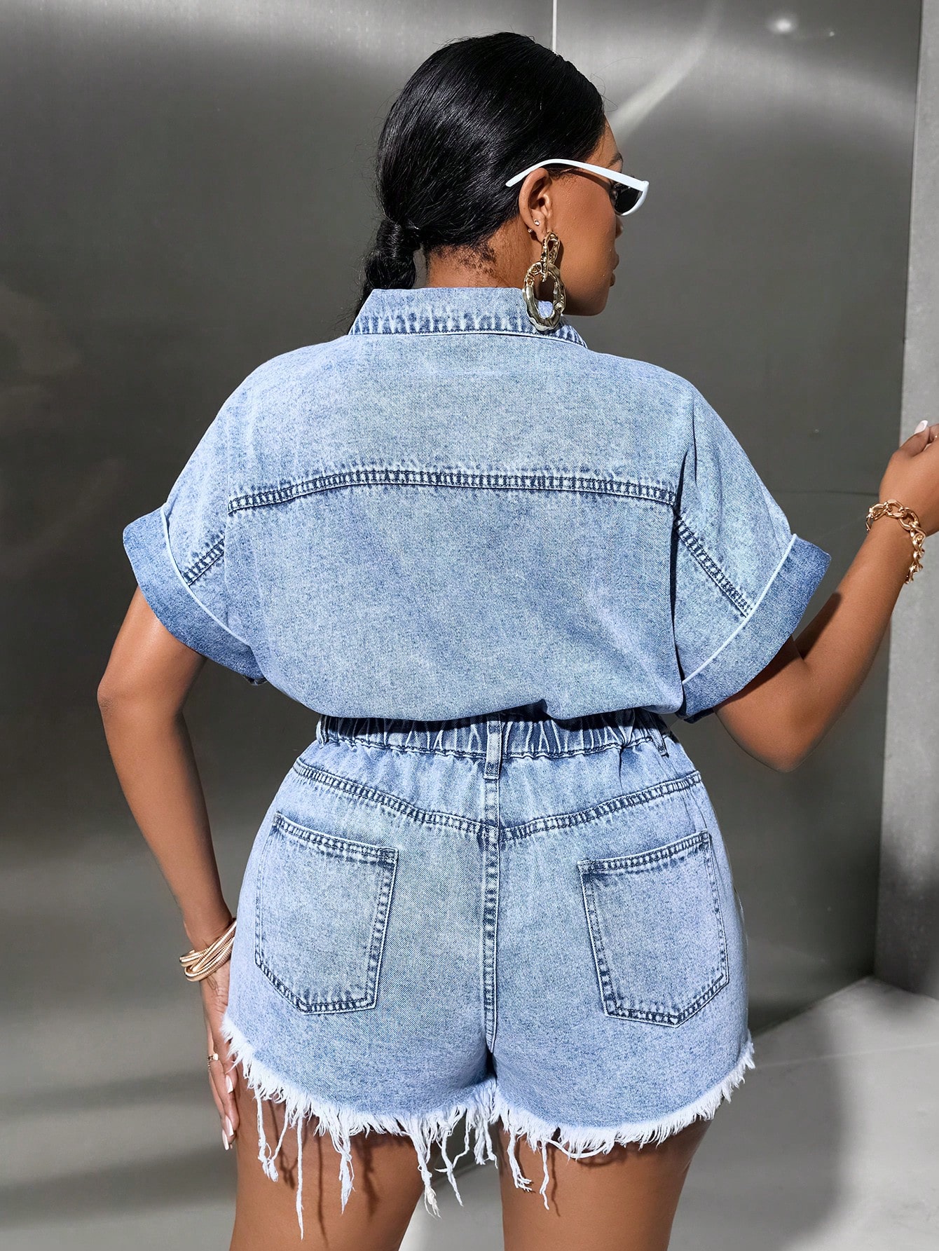 In Casual Plus Size Denim Overalls