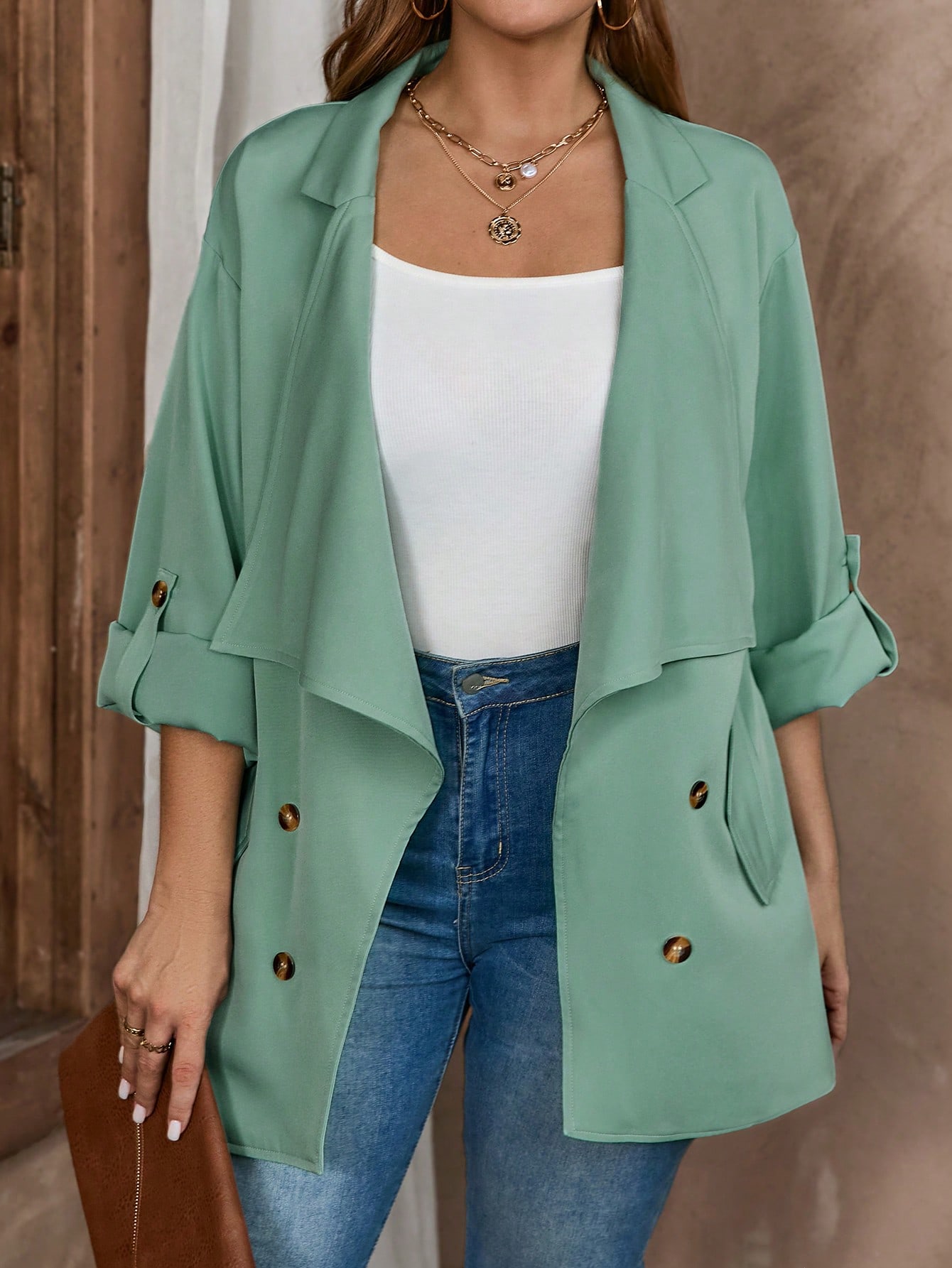 In Long Sleeve Plus Size Trench Coats