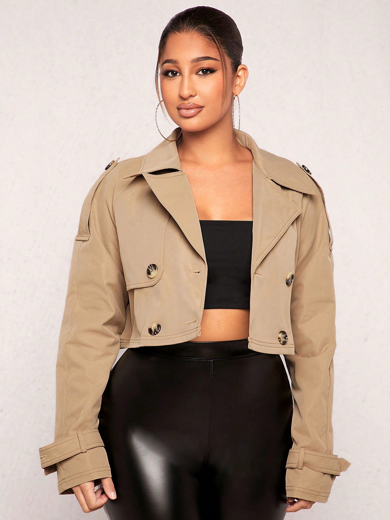 In Long Sleeve Plus Size Trench Coats