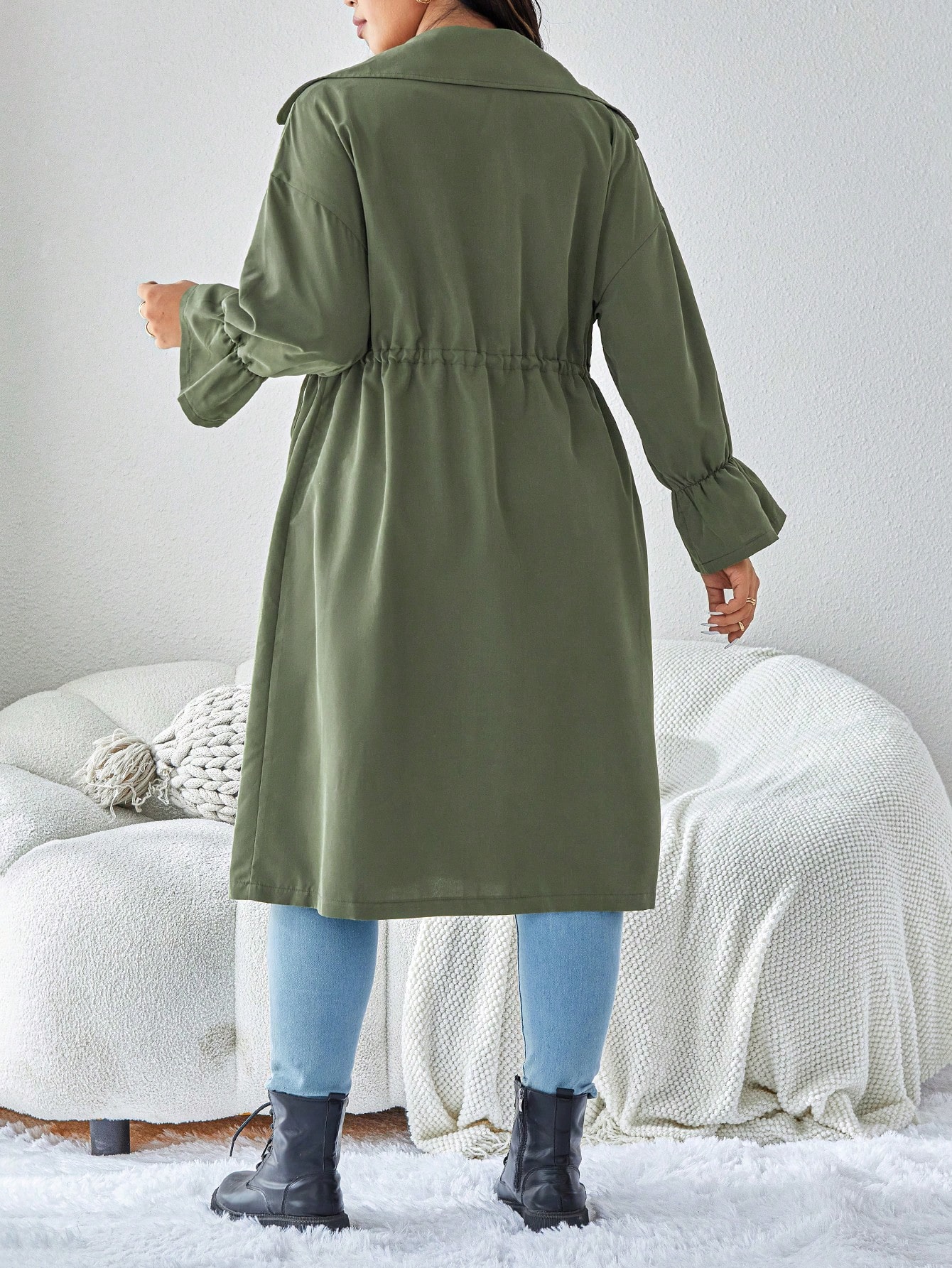 In Long Sleeve Plus Size Trench Coats