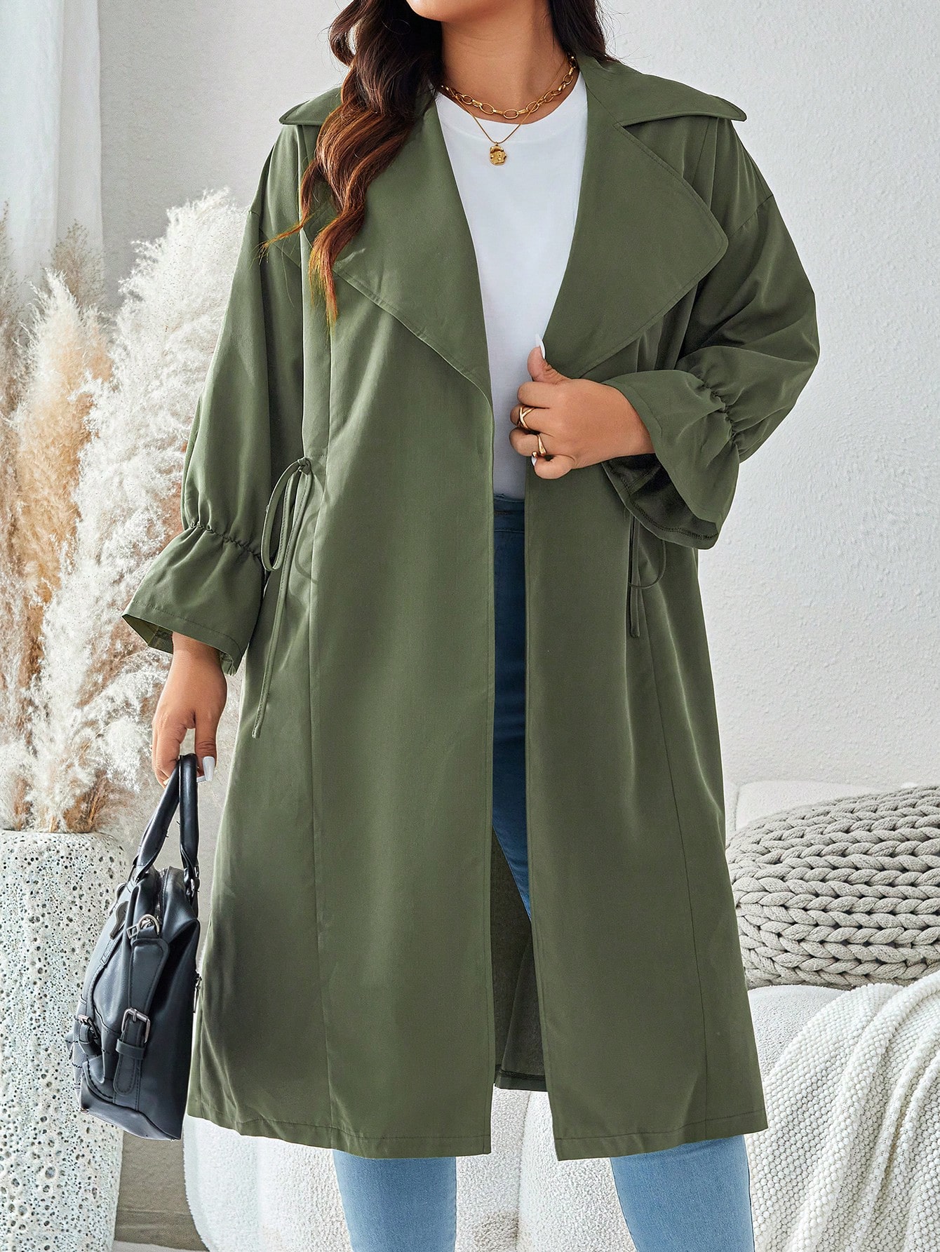 In Long Sleeve Plus Size Trench Coats