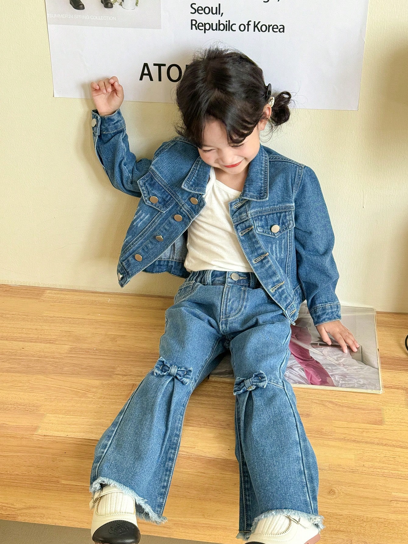 Young Girls Denim Two-piece Outfits