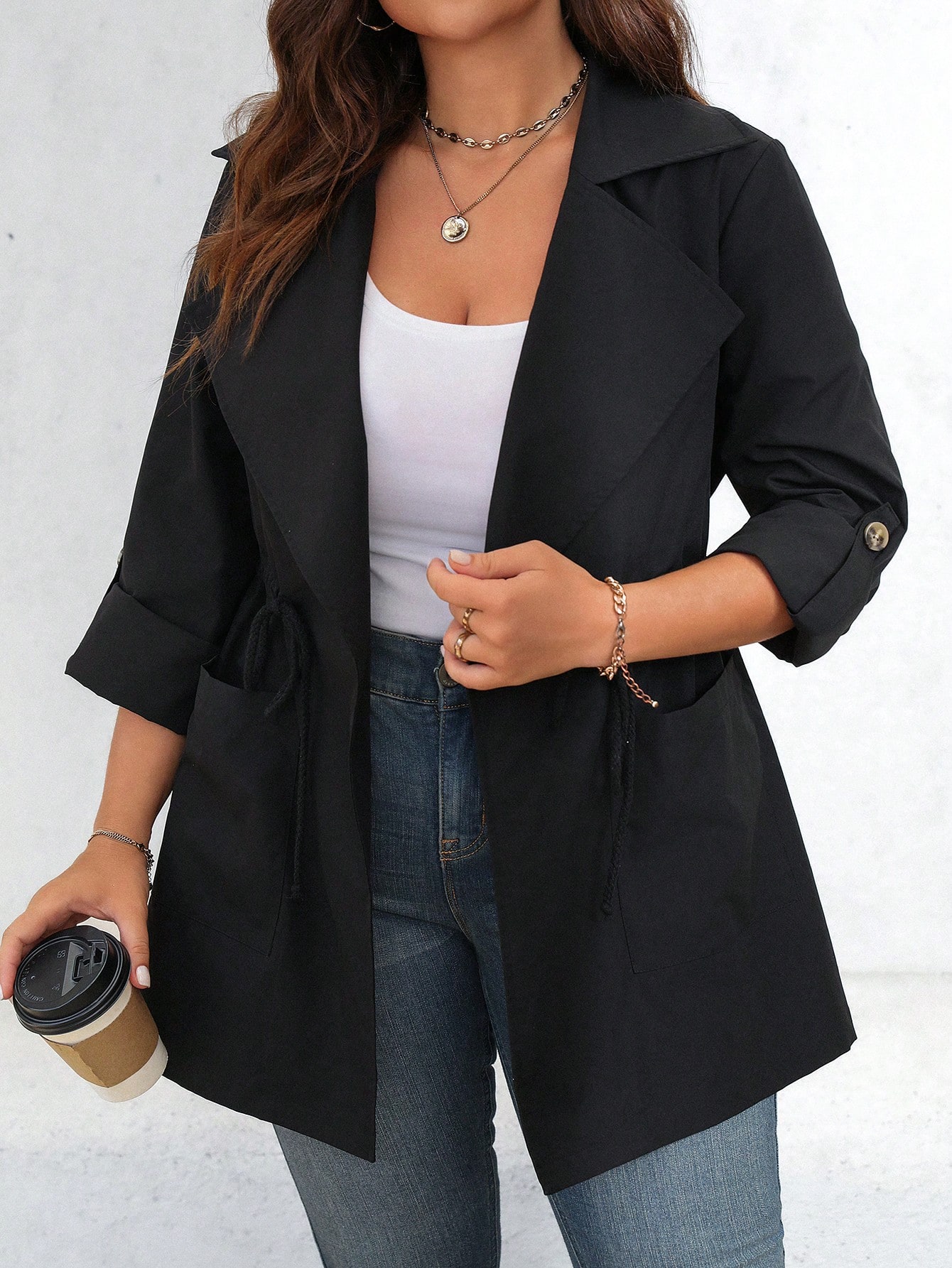 In Long Sleeve Plus Size Trench Coats