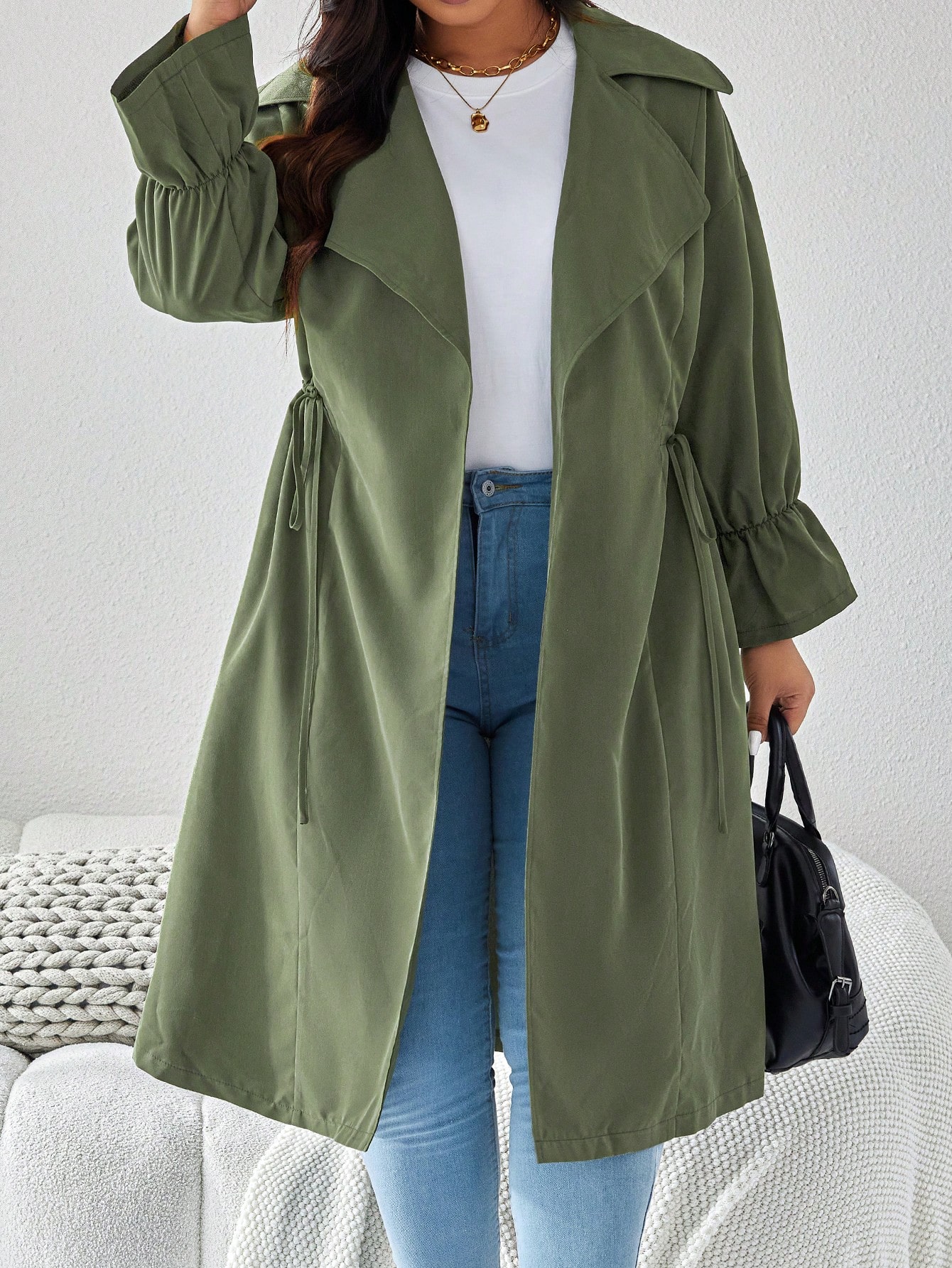 In Long Sleeve Plus Size Trench Coats