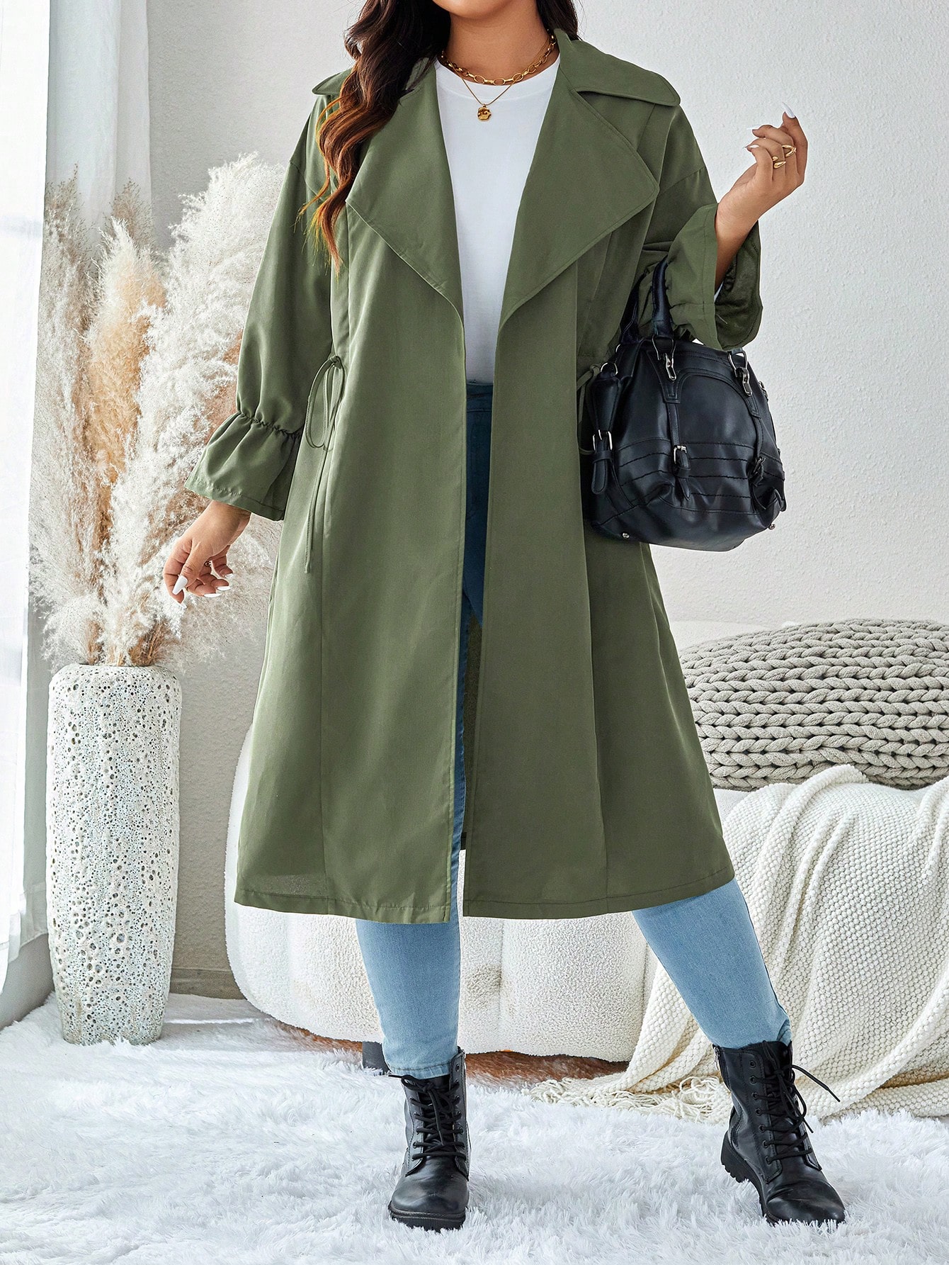 In Long Sleeve Plus Size Trench Coats