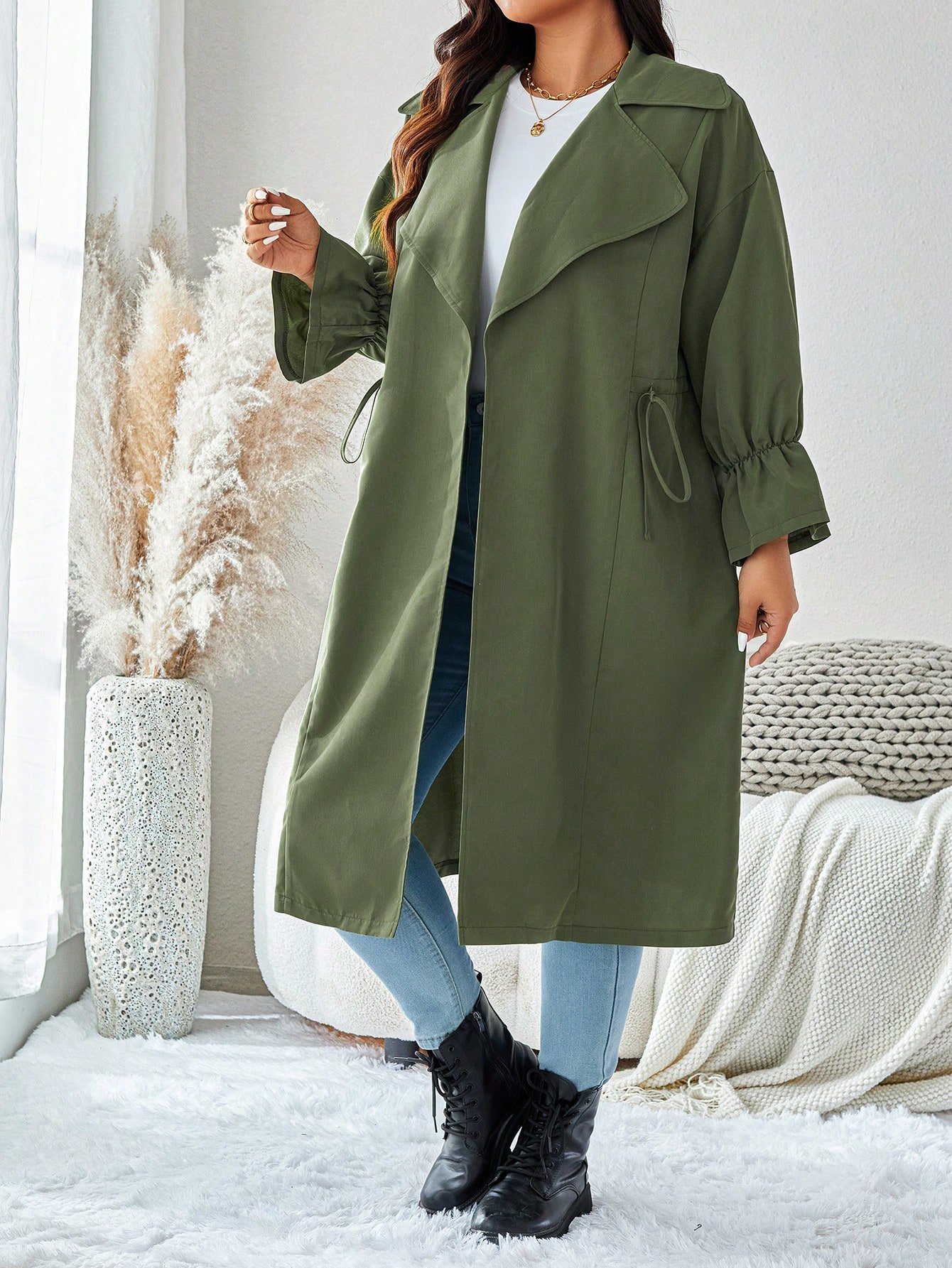 In Long Sleeve Plus Size Trench Coats