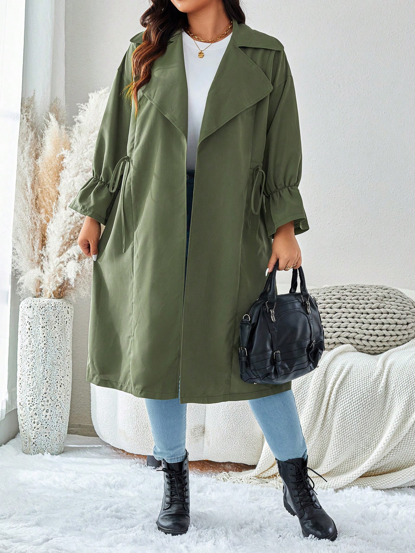 In Long Sleeve Plus Size Trench Coats