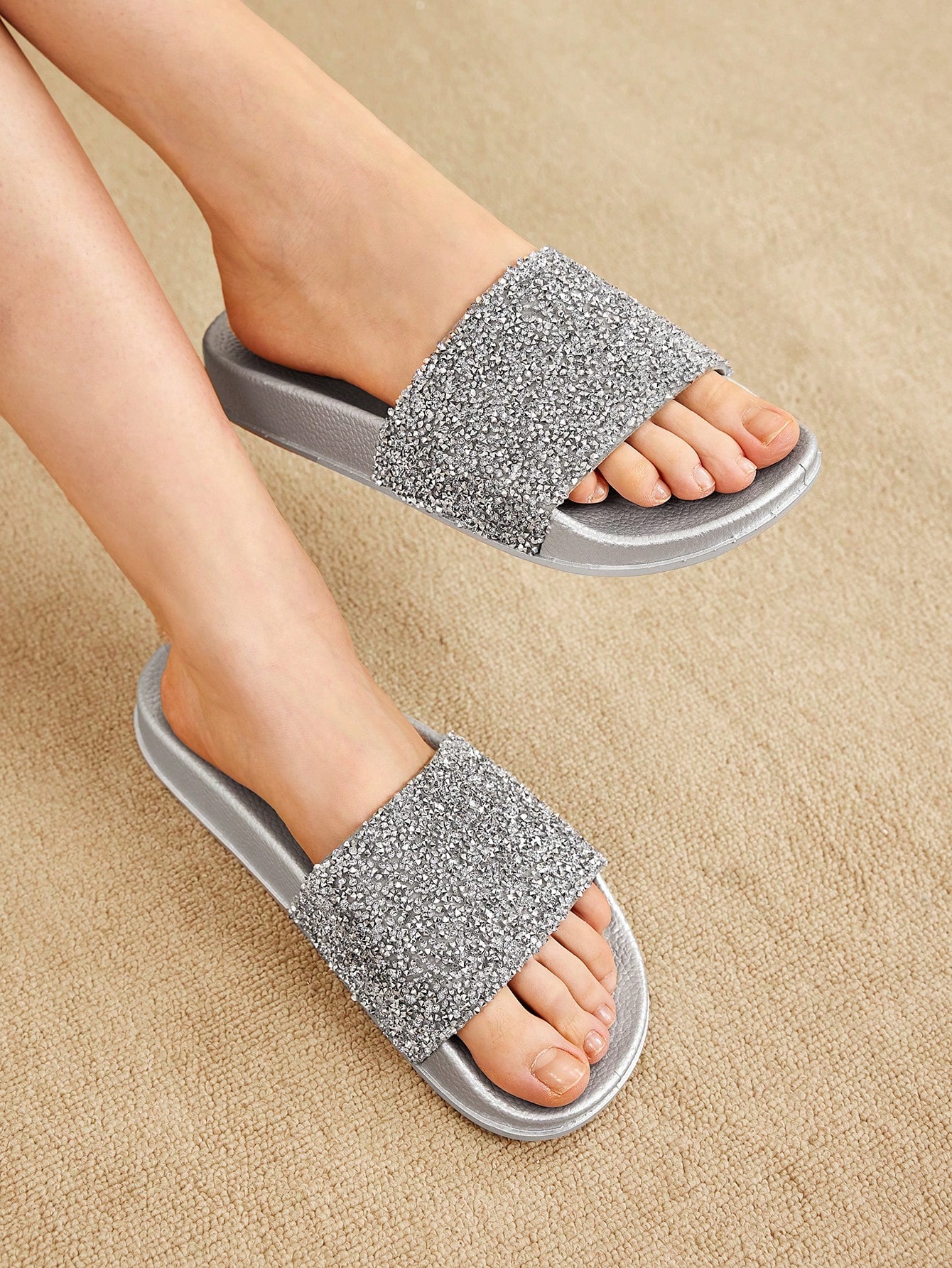 In Silver Women Slippers