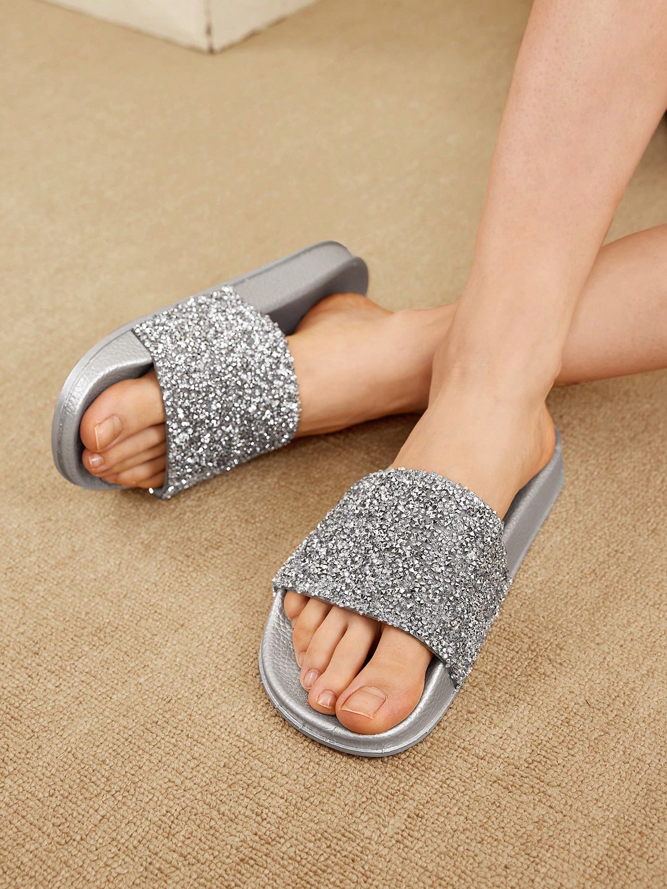 In Silver Women Slippers