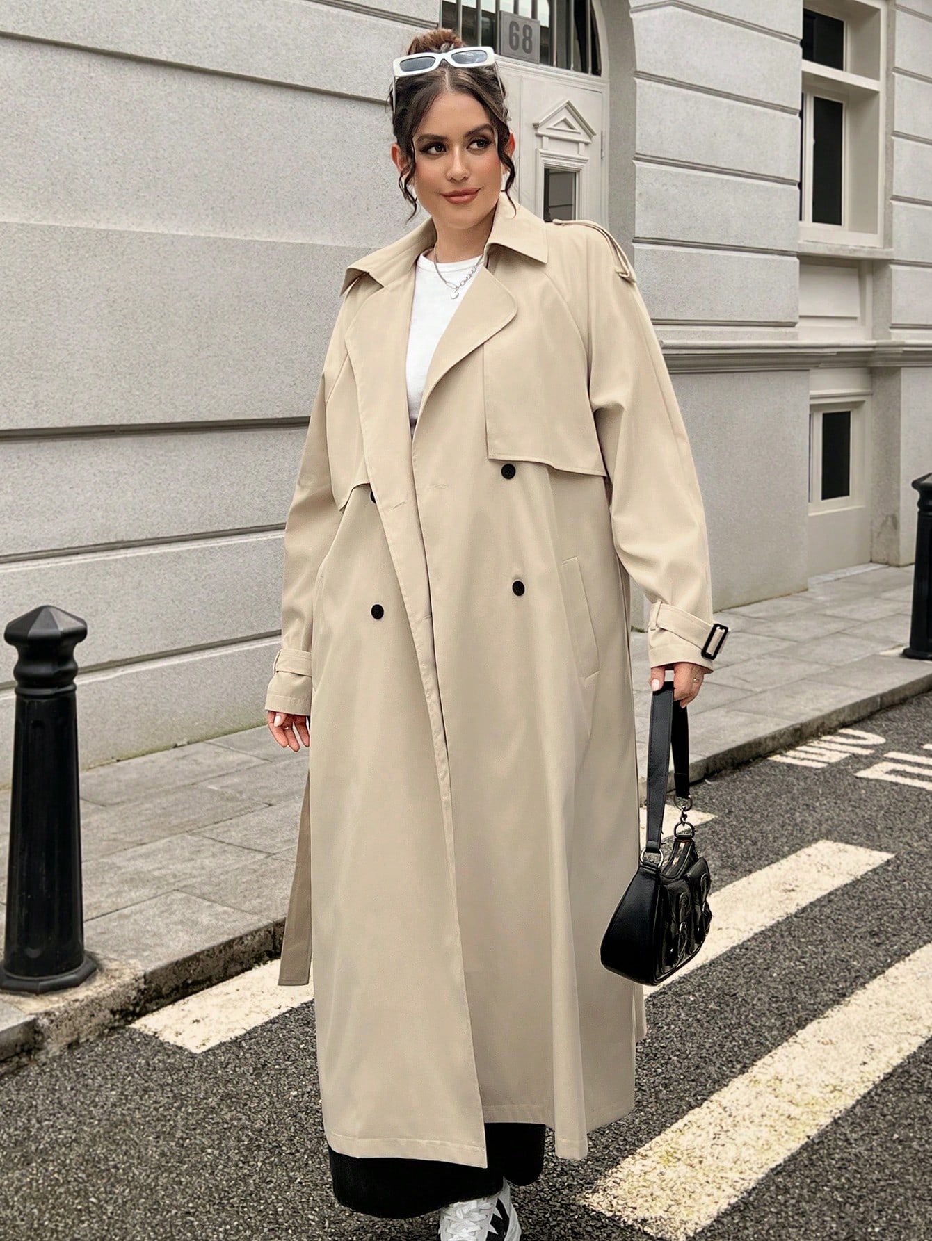 In Long Sleeve Plus Size Trench Coats