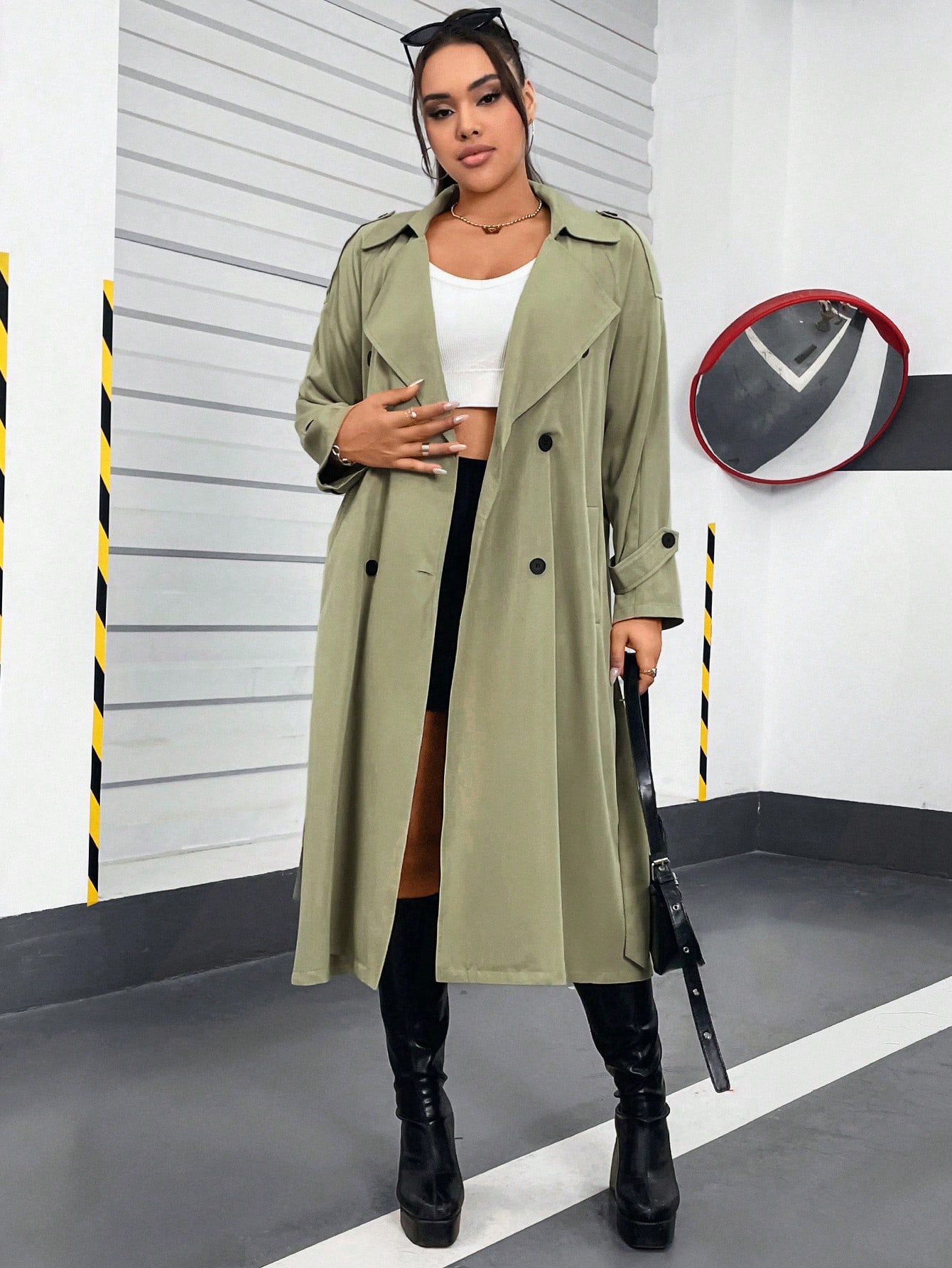 In Long Sleeve Plus Size Trench Coats