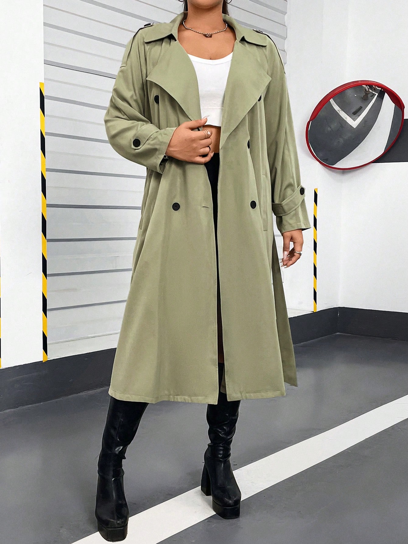 In Long Sleeve Plus Size Trench Coats